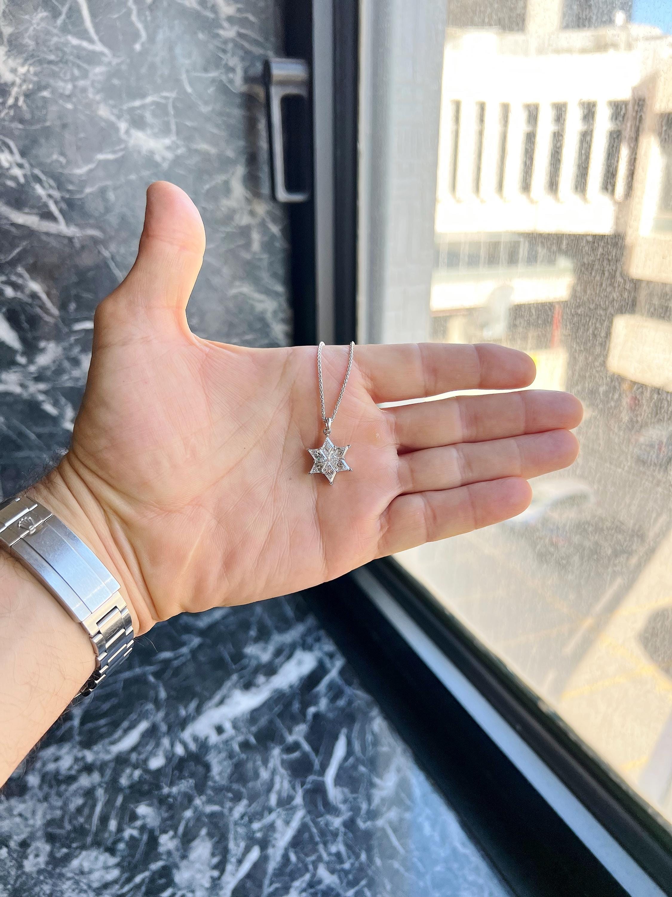 14K White Gold Star of David Pendant Necklace with 1.6 Carat Lab Grown Diamonds