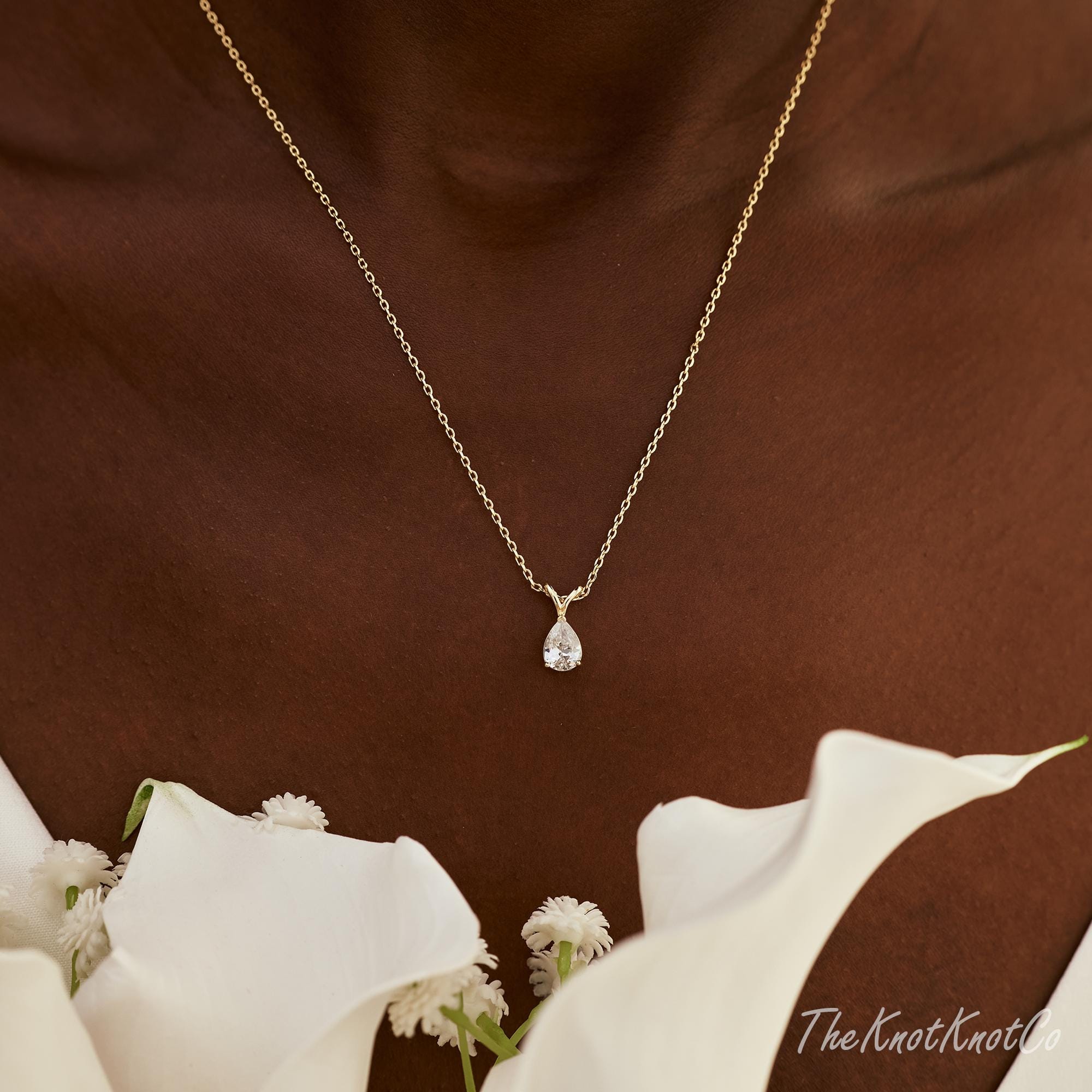 18K Gold Plated Teardrop Cubic Zirconia Necklace and Earring Set