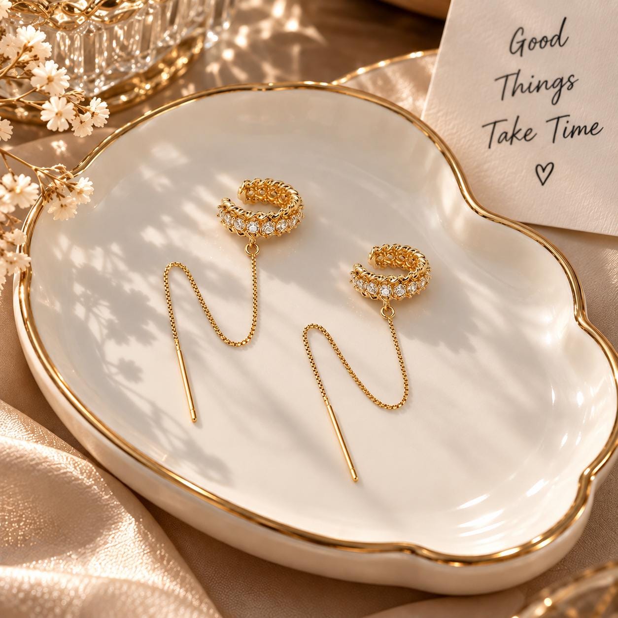Chain Ear Cuff Earrings with Threader Chain in Gold or Silver