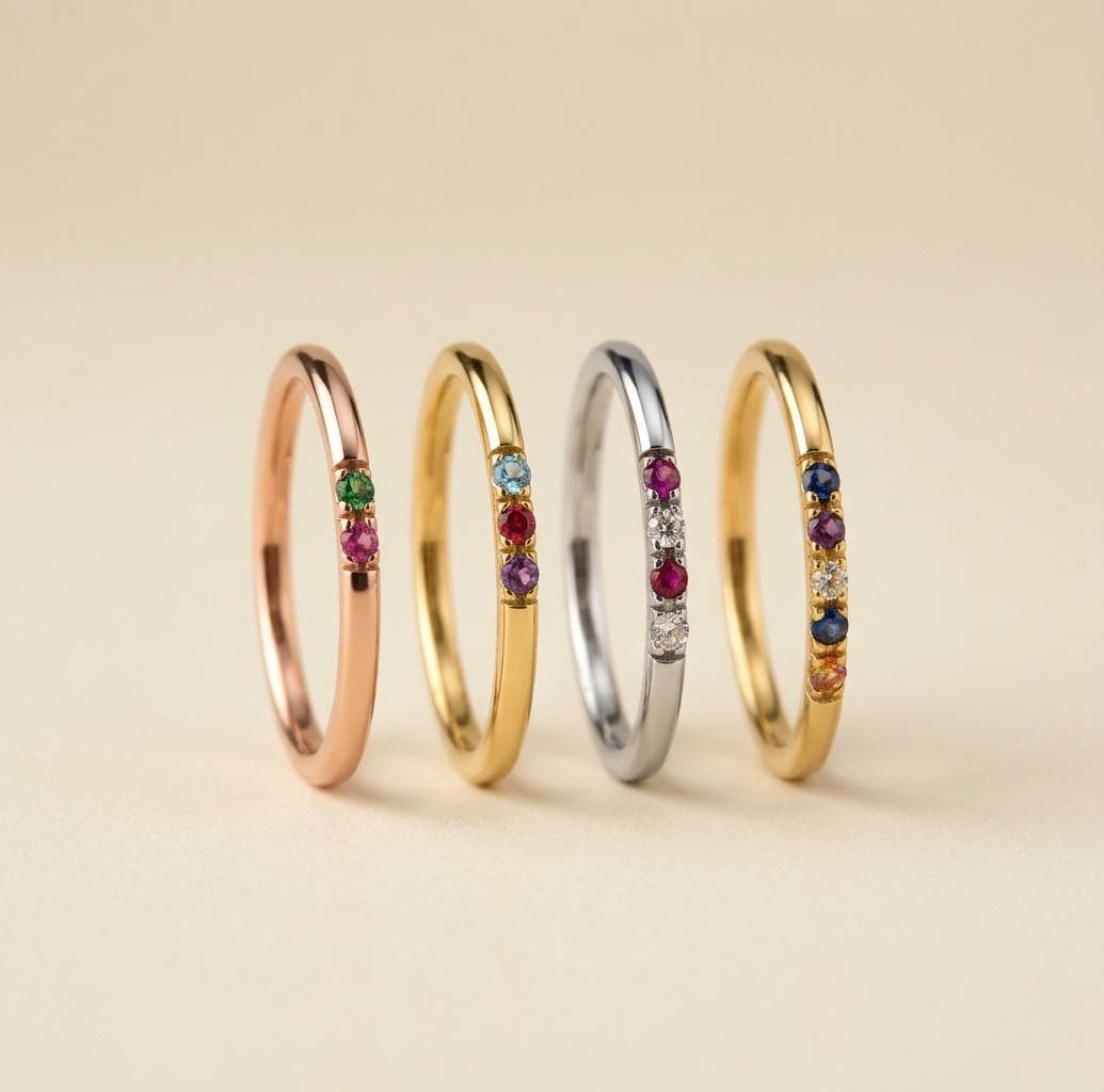 Personalized Birthstone Sterling Silver Stacking Ring