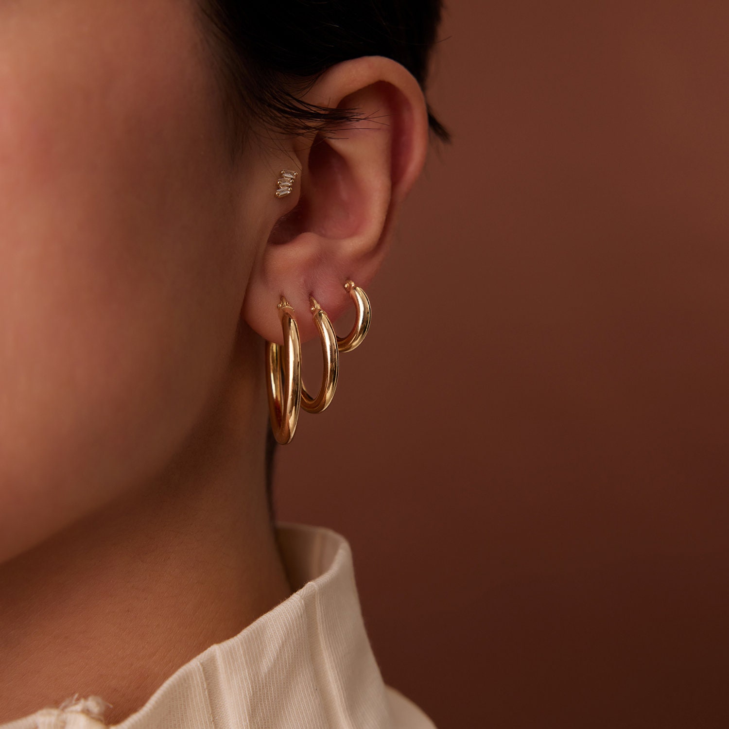 14K Gold Hoop Earrings, 3mm Thickness, 14mm to 26.5mm, Sold as a Pair