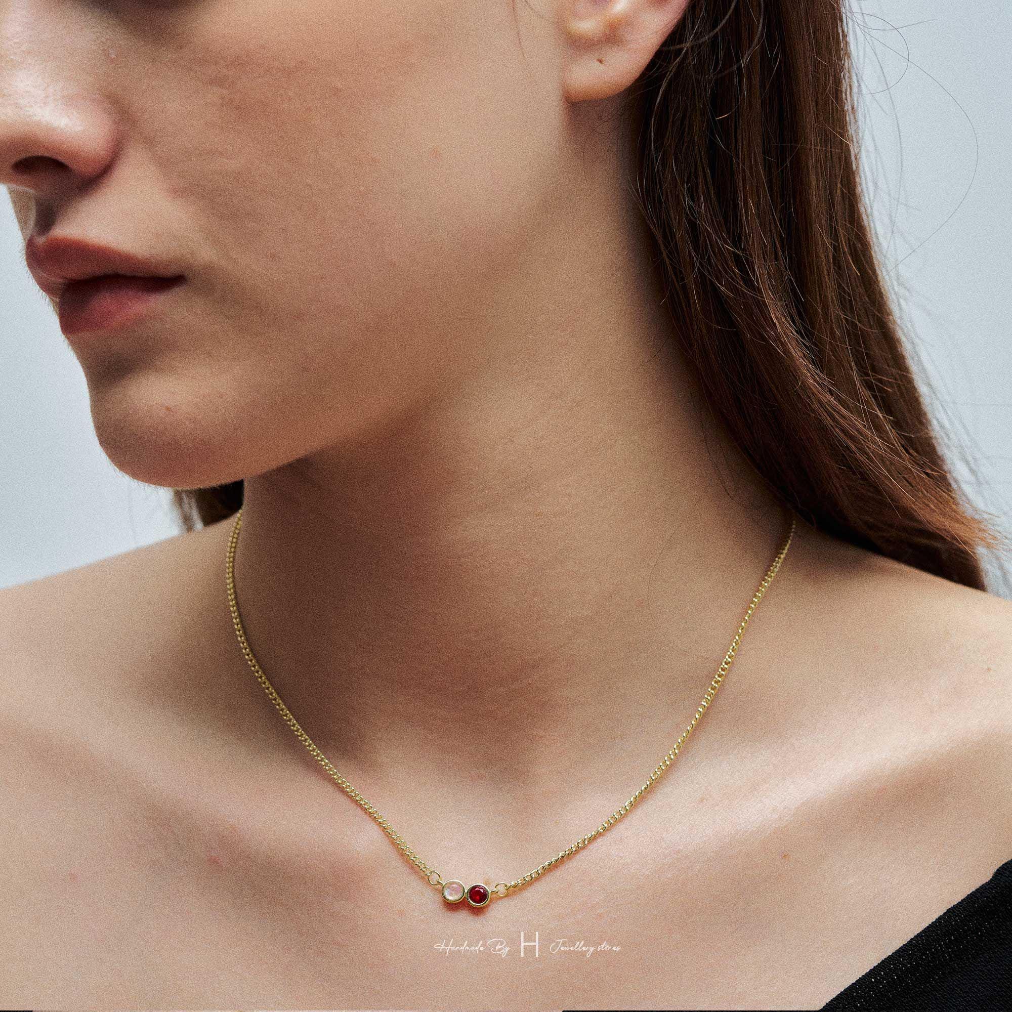 Men's Custom Birthstone Necklace with Copper Pendant in Rose Gold Plating