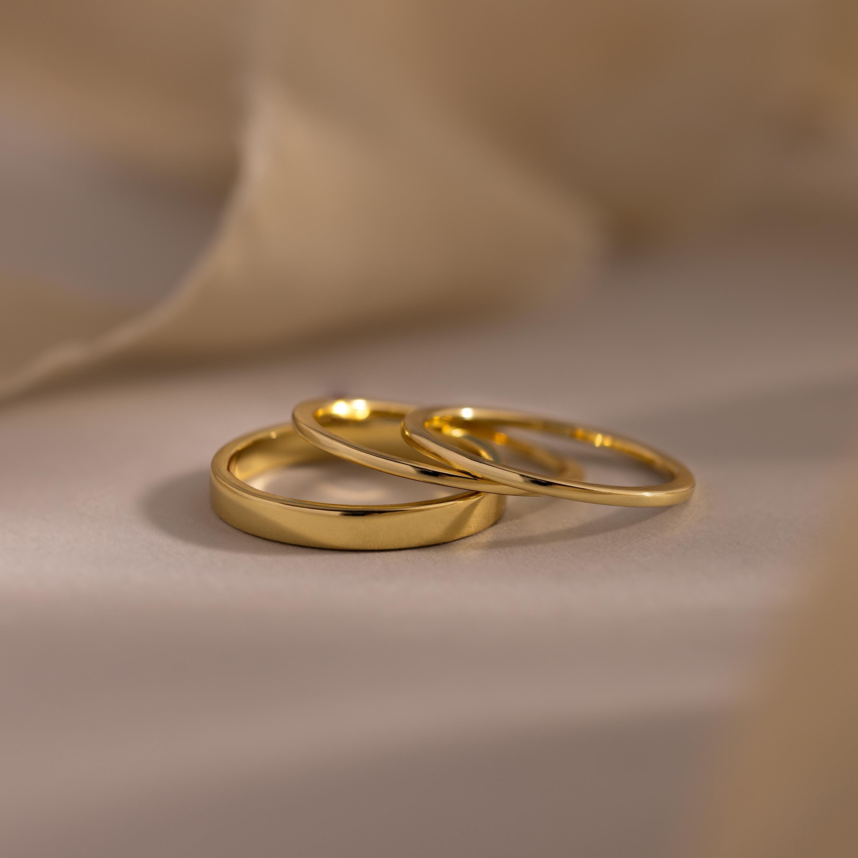 Minimalist Gold Stacking Ring Set of 3 Bands