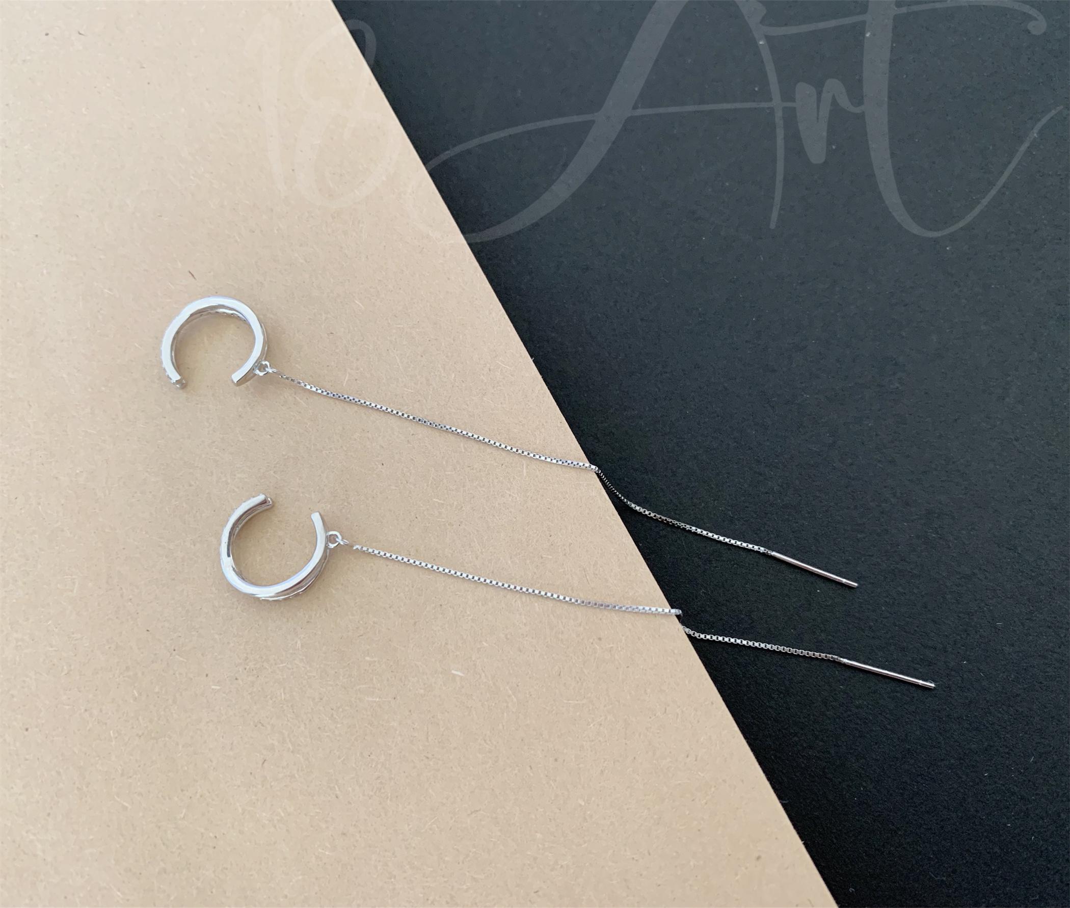 925 Silver Threader Earring with Gold Plated Ear Cuff and CZ Chain