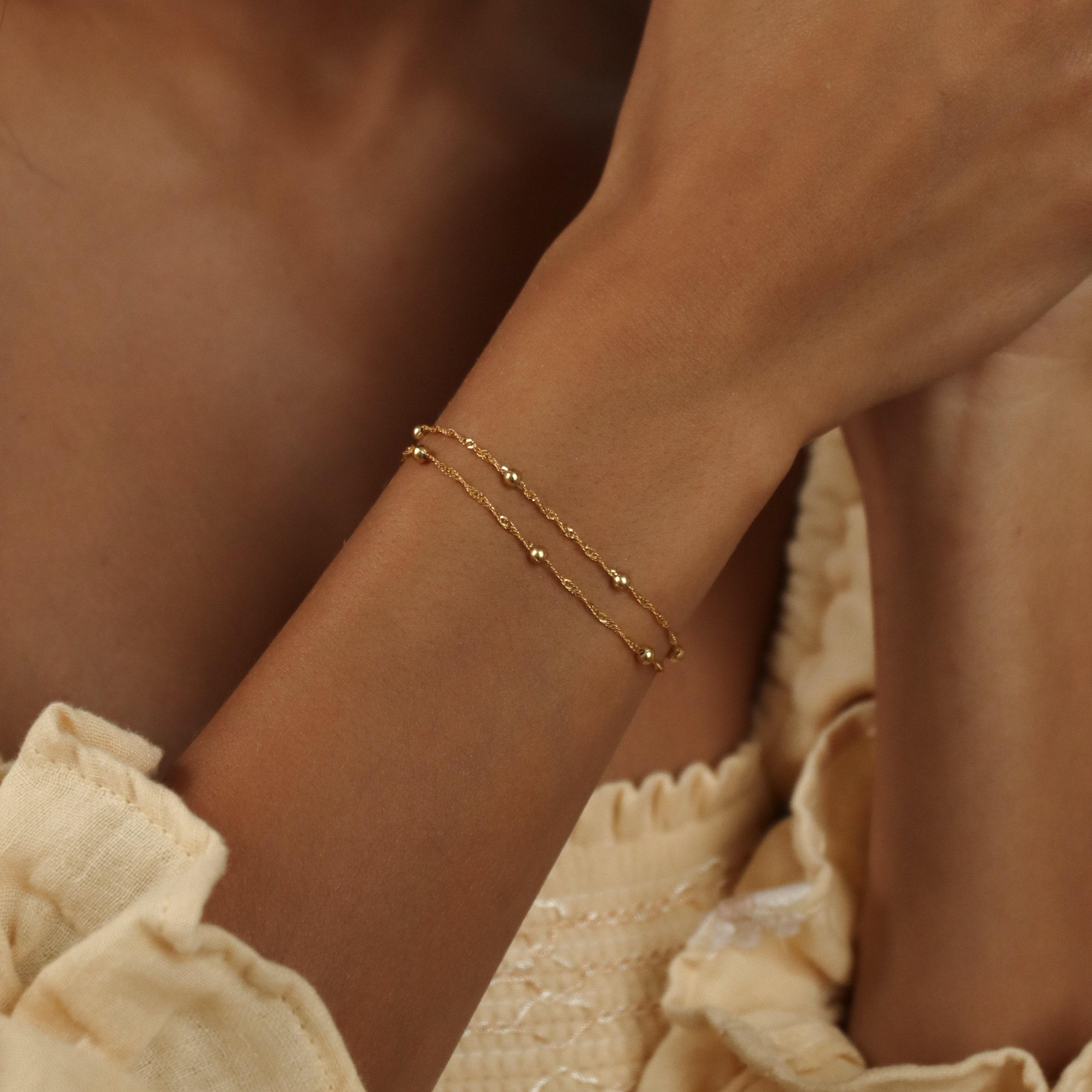Duo Bead Chain Bracelet in Sterling Silver and 18K Gold Tone