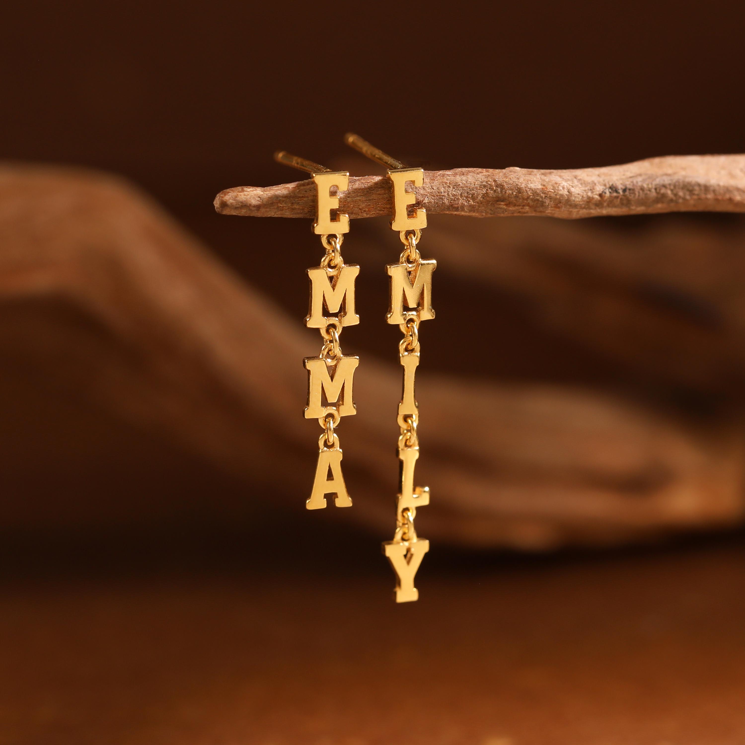 Dainty Custom Name Letter Drop Earrings in Gold or Silver