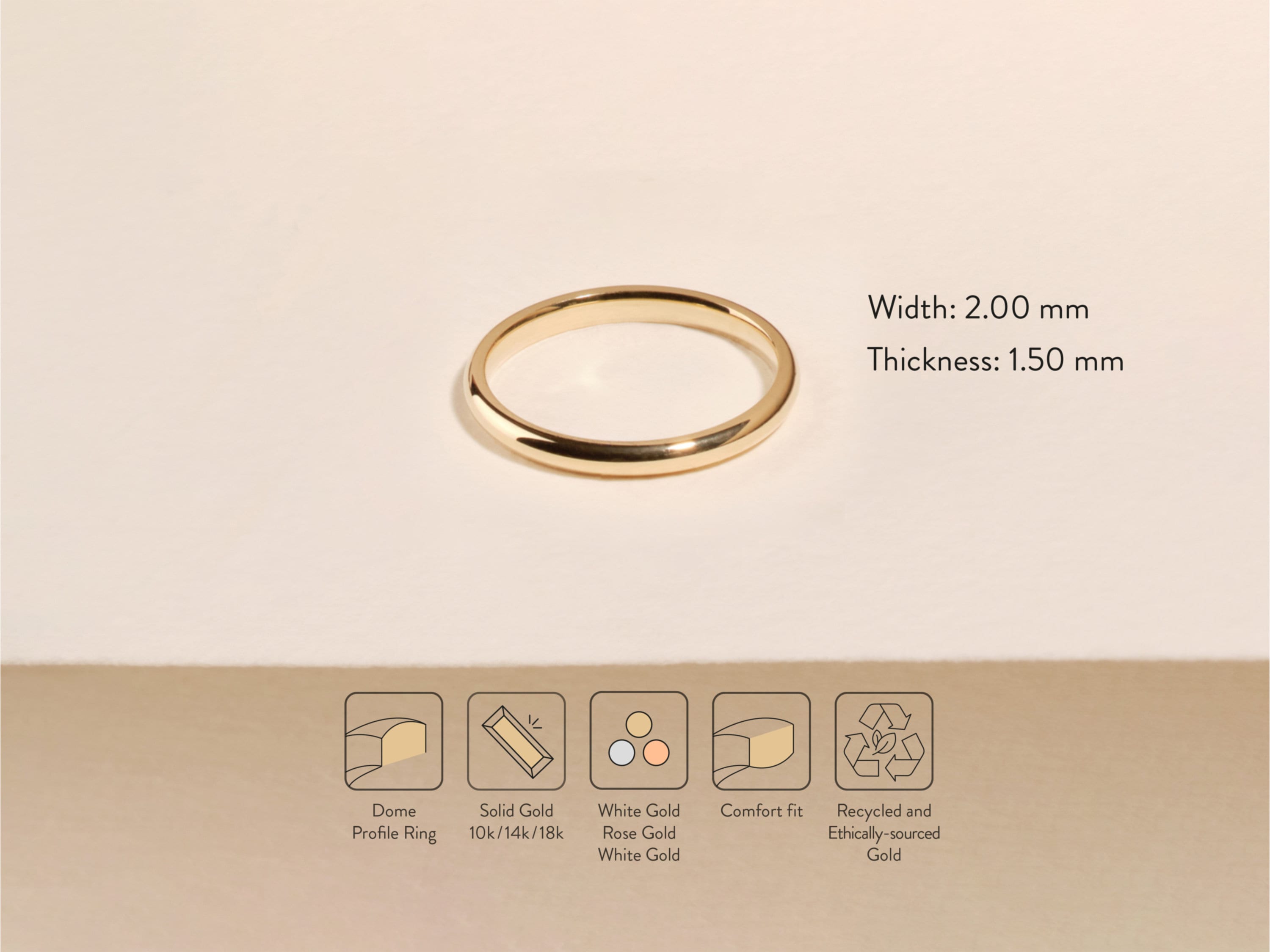 2mm Solid Gold Dome Wedding Band for Stacking