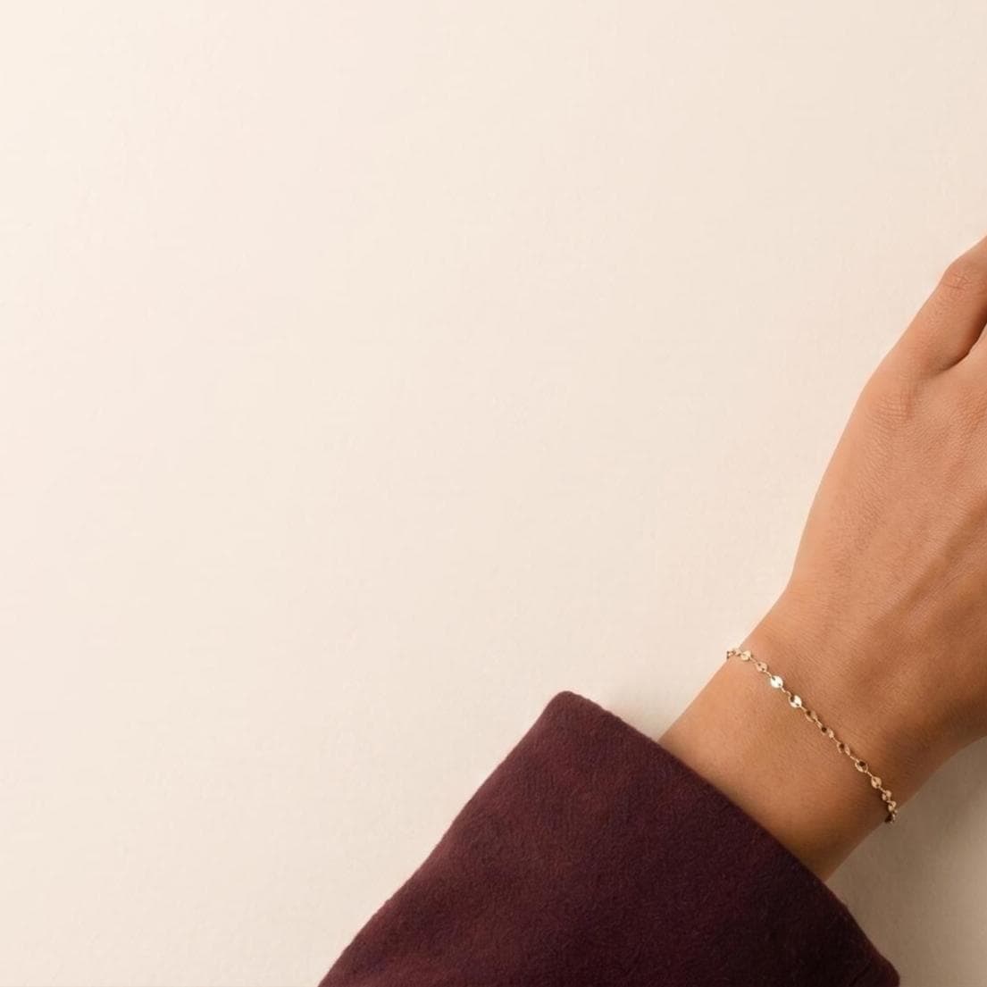 14K Solid Gold Delicate Faceted Chain Bracelet