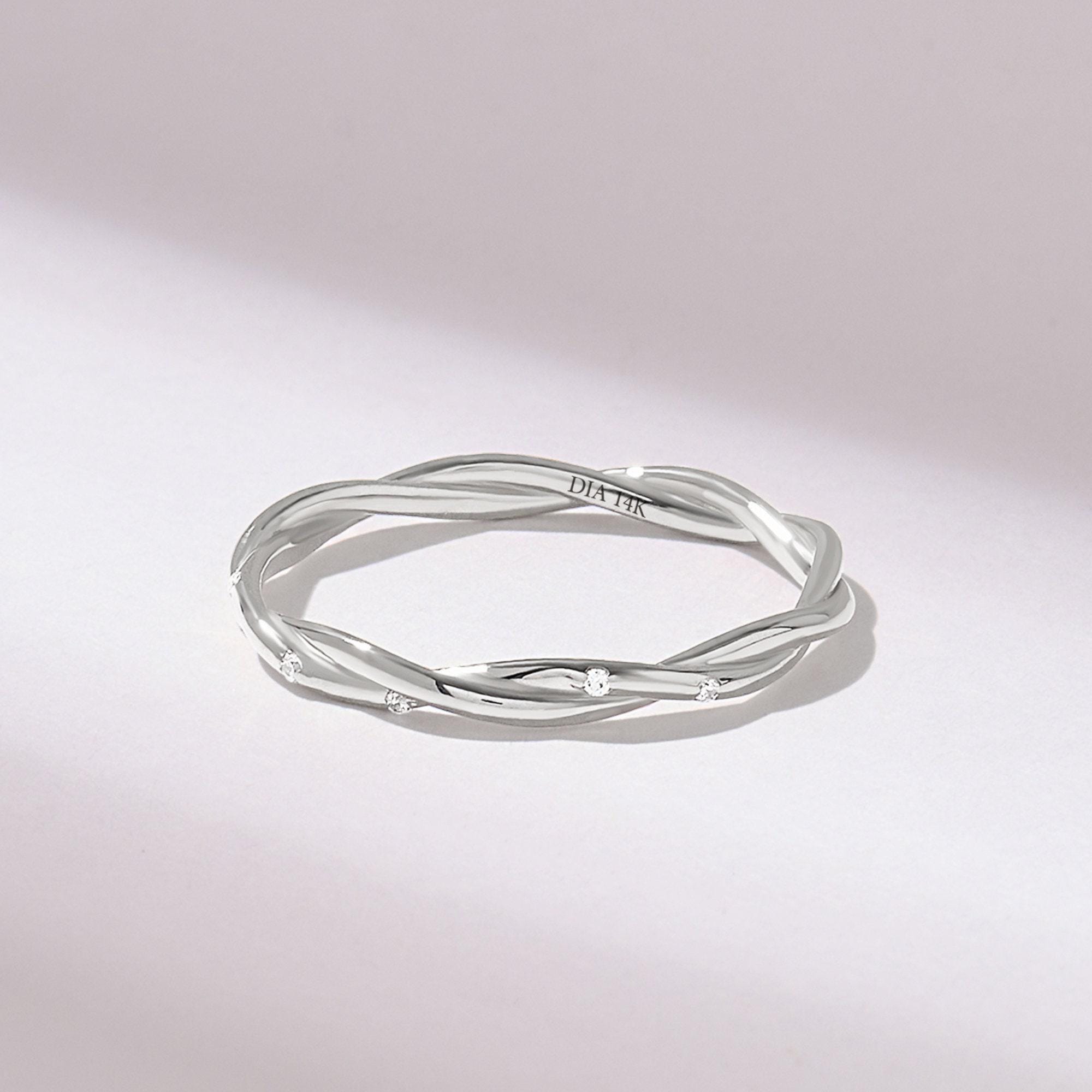 14K Solid Gold Slim Twisted Diamond Band