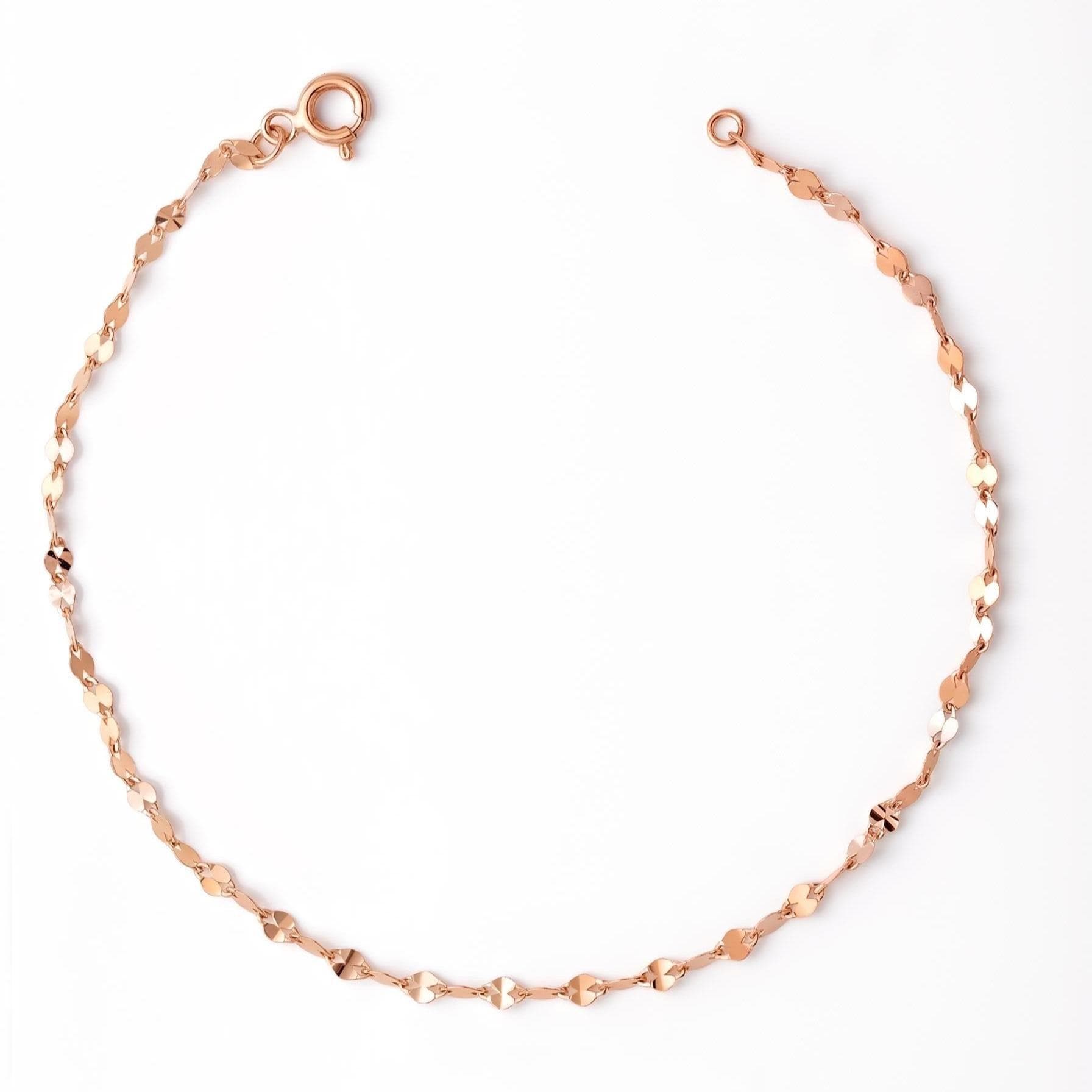 14K Solid Gold Delicate Faceted Chain Bracelet
