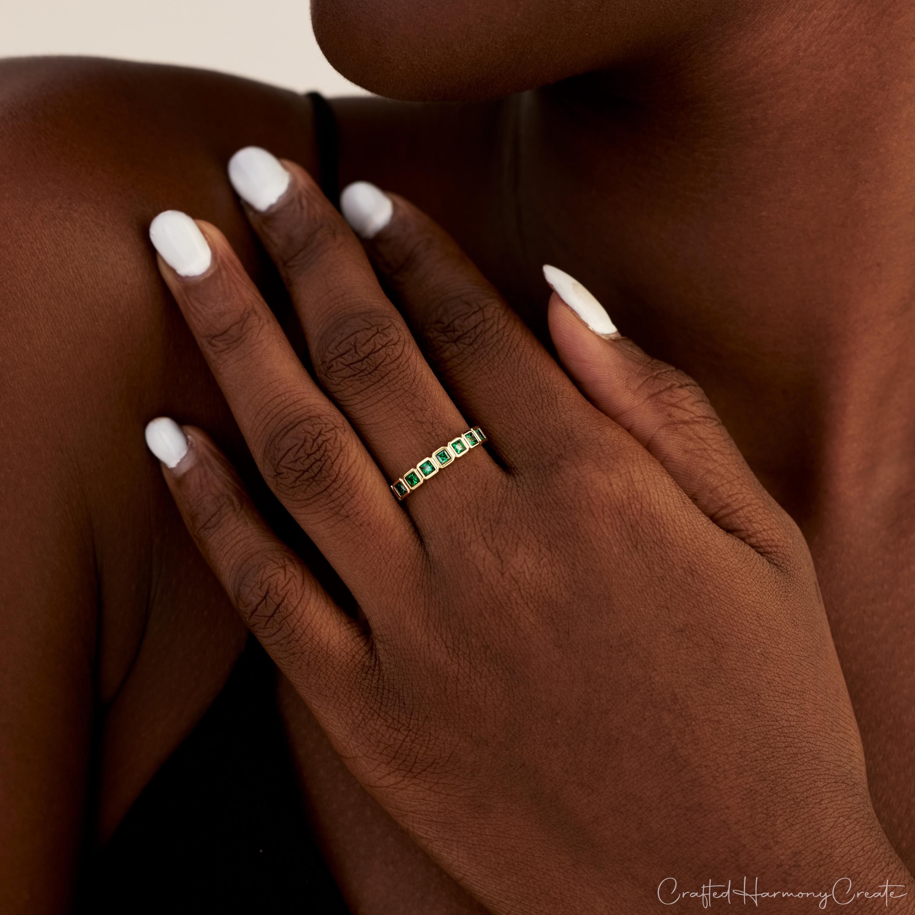Square Bezel Set Birthstone Stacking Ring