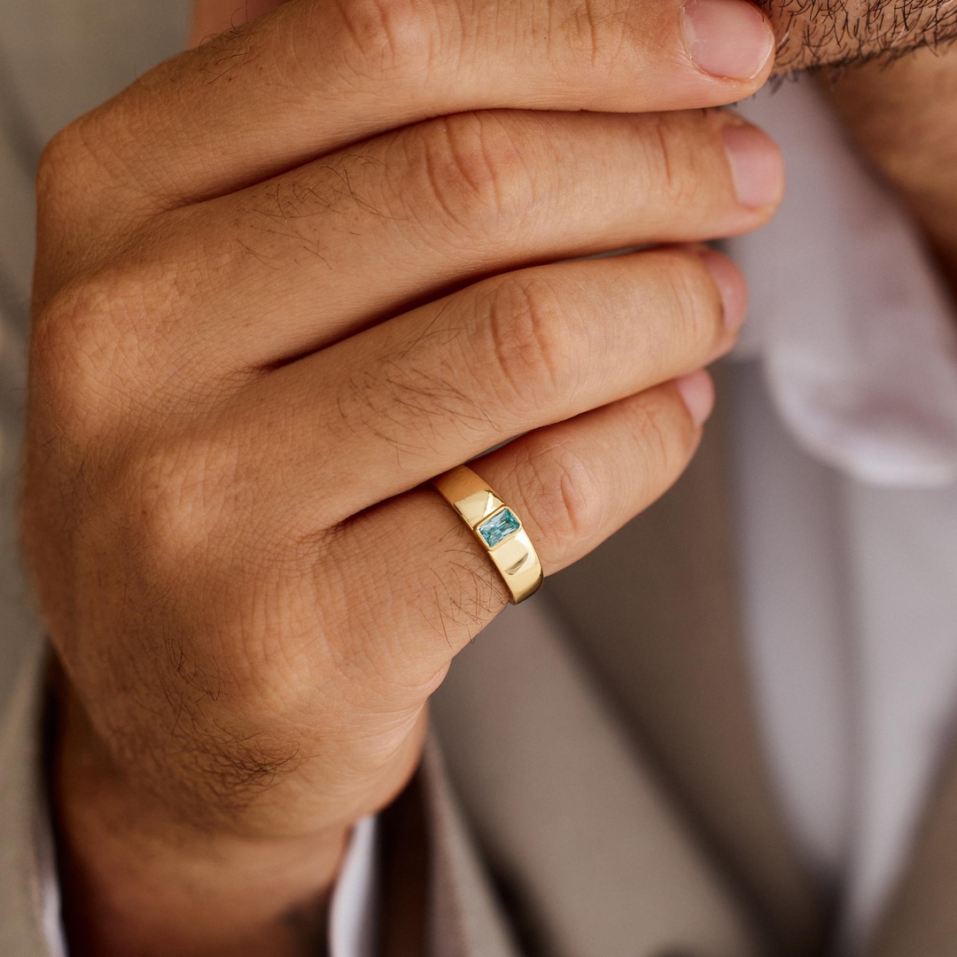 Custom Men's Baguette Birthstone Ring in Copper or Silver