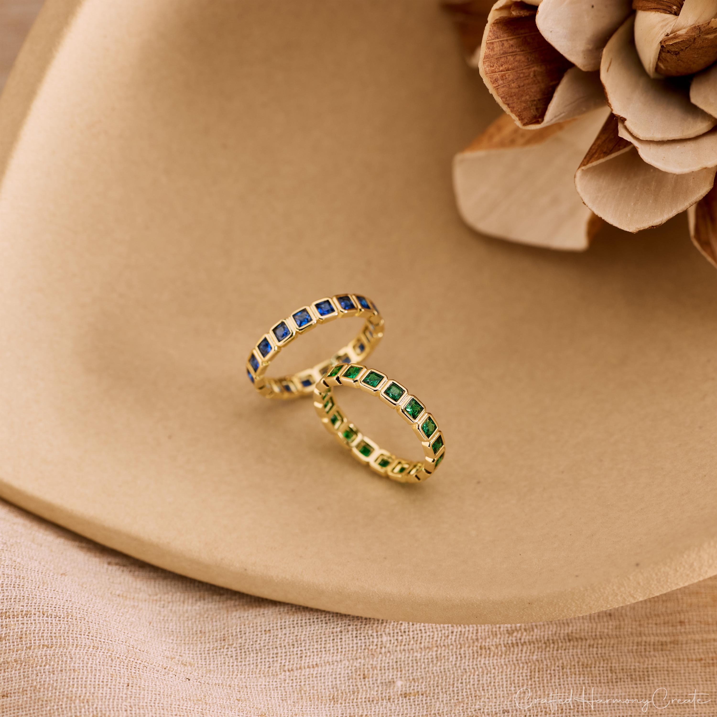 Square Bezel Set Birthstone Stacking Ring