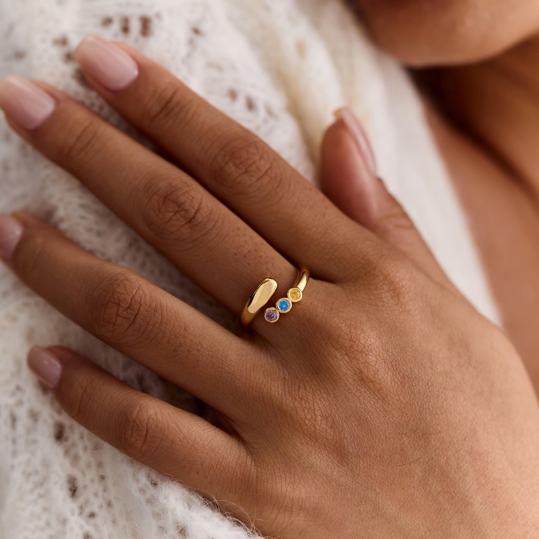 Custom Adjustable Birthstone Ring With Dainty Multi-Stone Detail