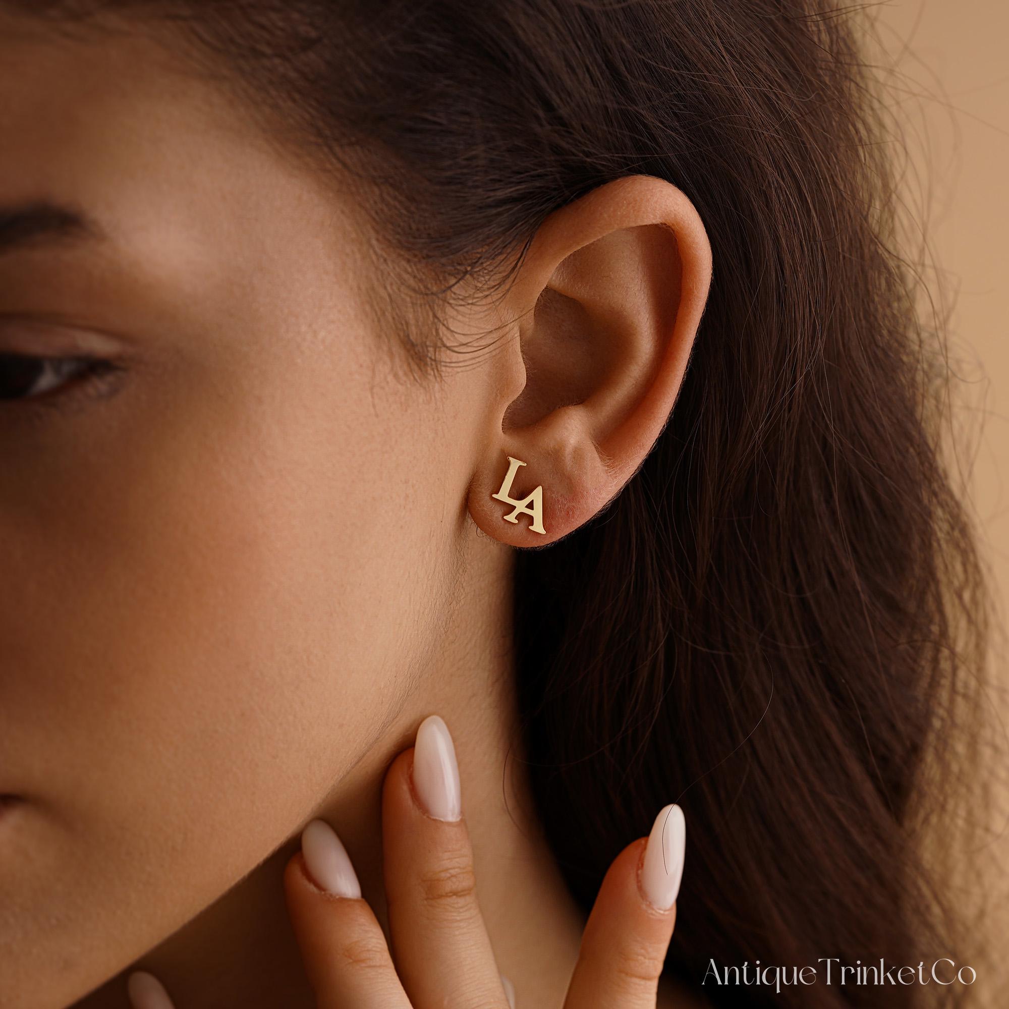 Personalized Double Initial Earrings with Two Letter Studs