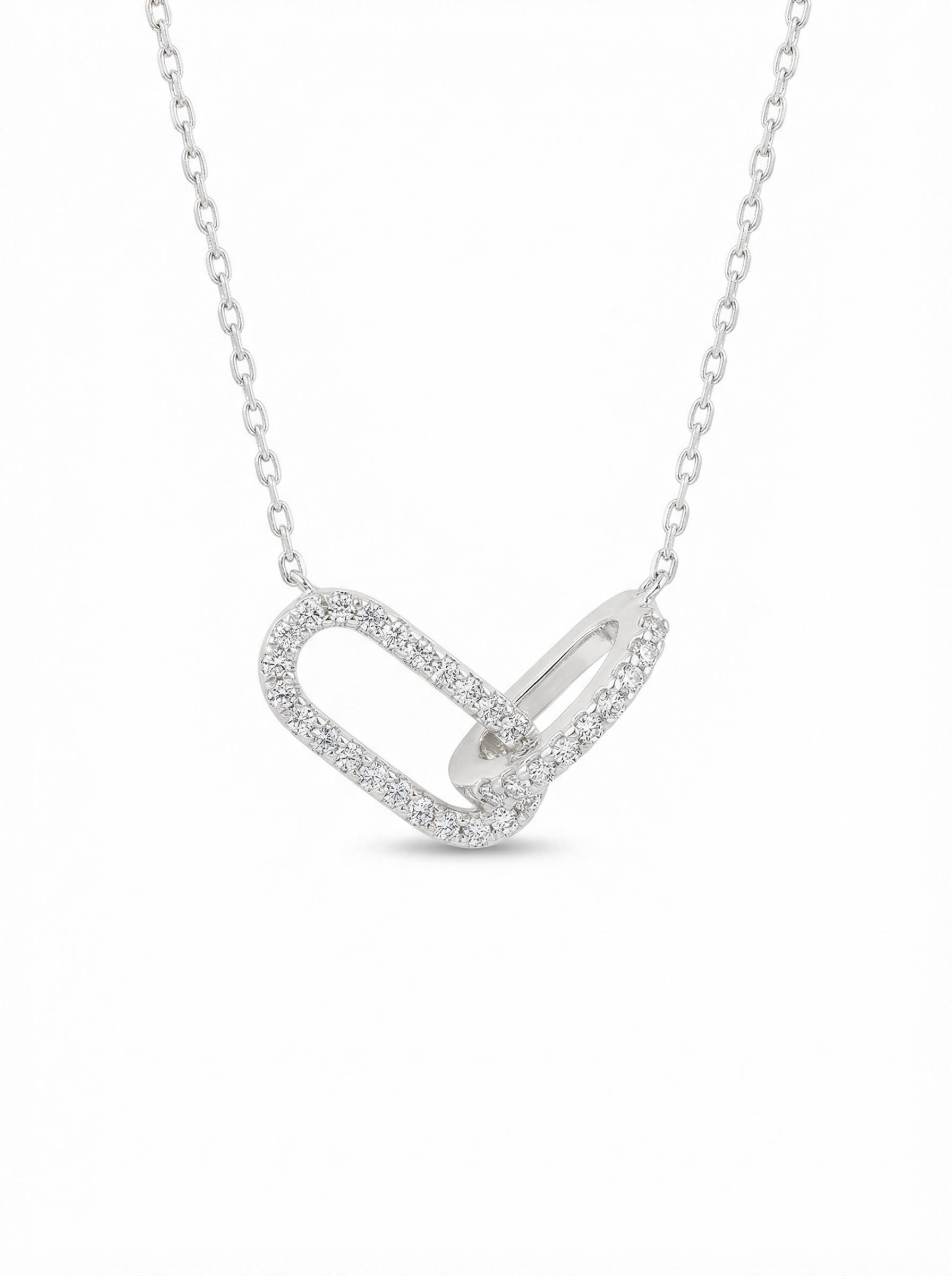 14K Gold Diamond Link Necklace with Modern Asymmetrical Pendant
