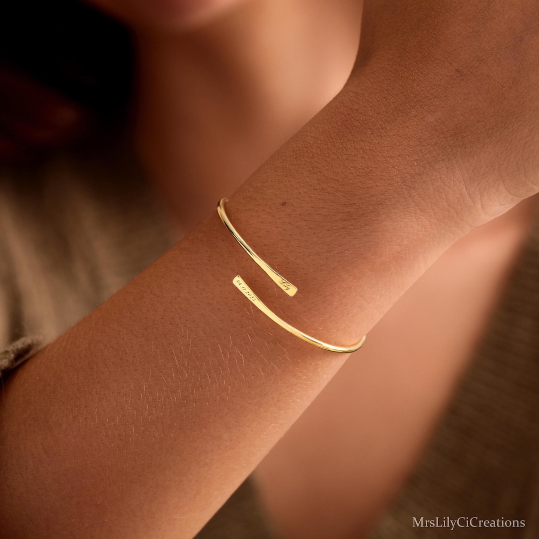Custom Engraved Double Name Bar Bracelet in Hypoallergenic Brass