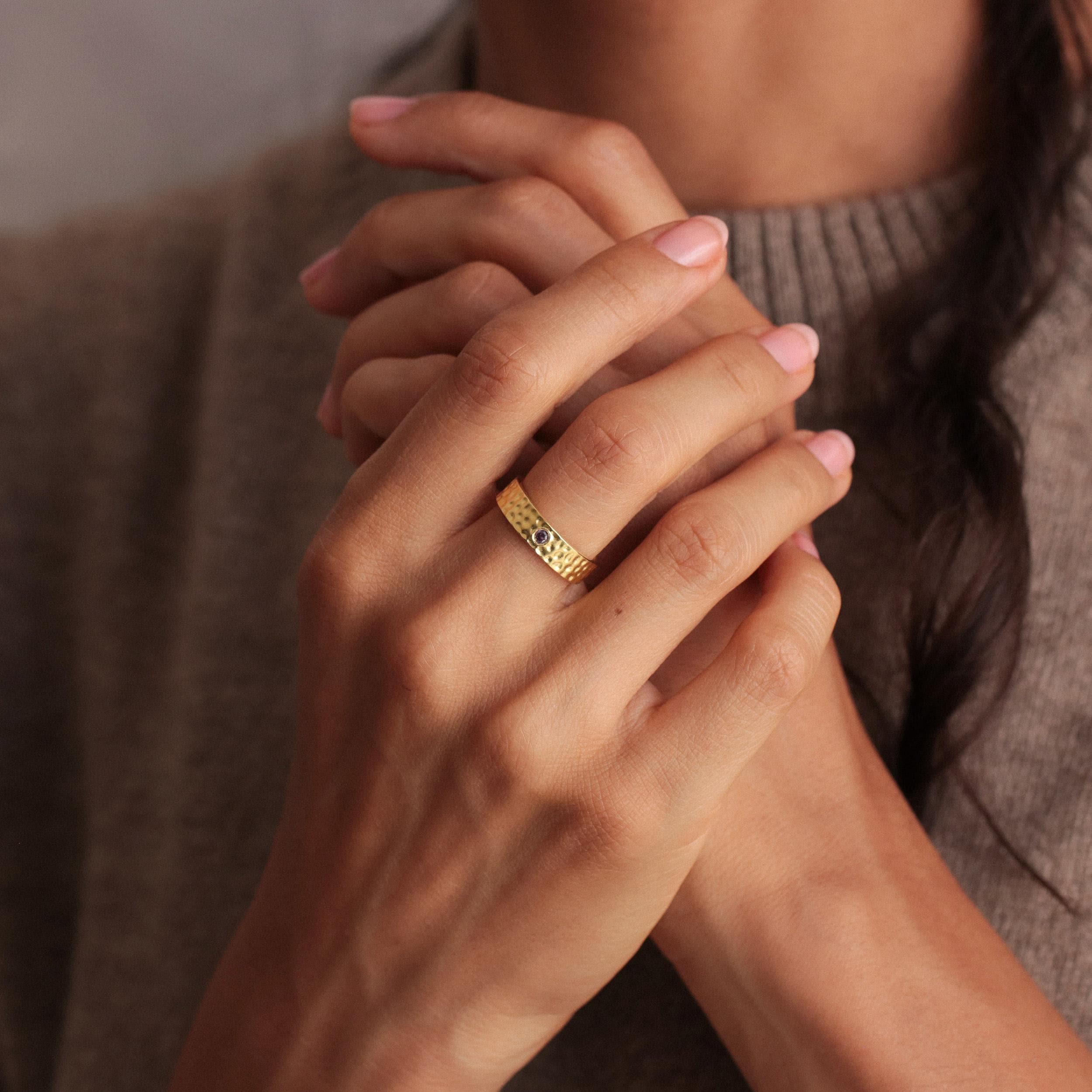 Personalized 5mm Flat Band Ring with Birthstone