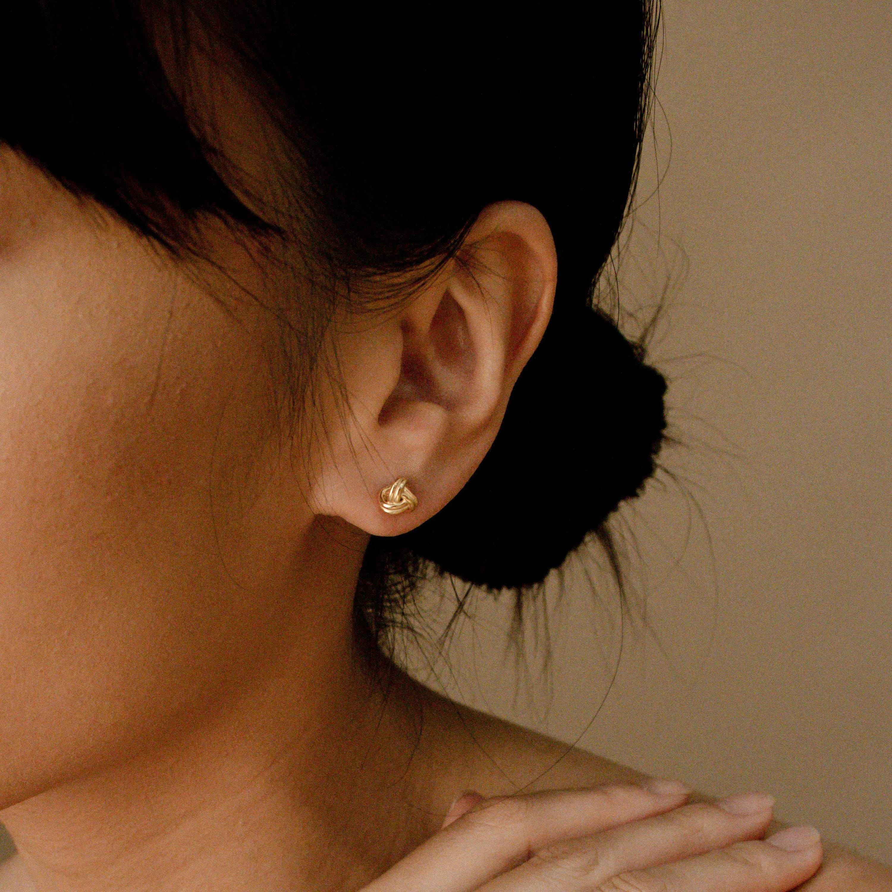Love Knot Stud Earrings in 18K Gold Over Brass or Rhodium Over Brass