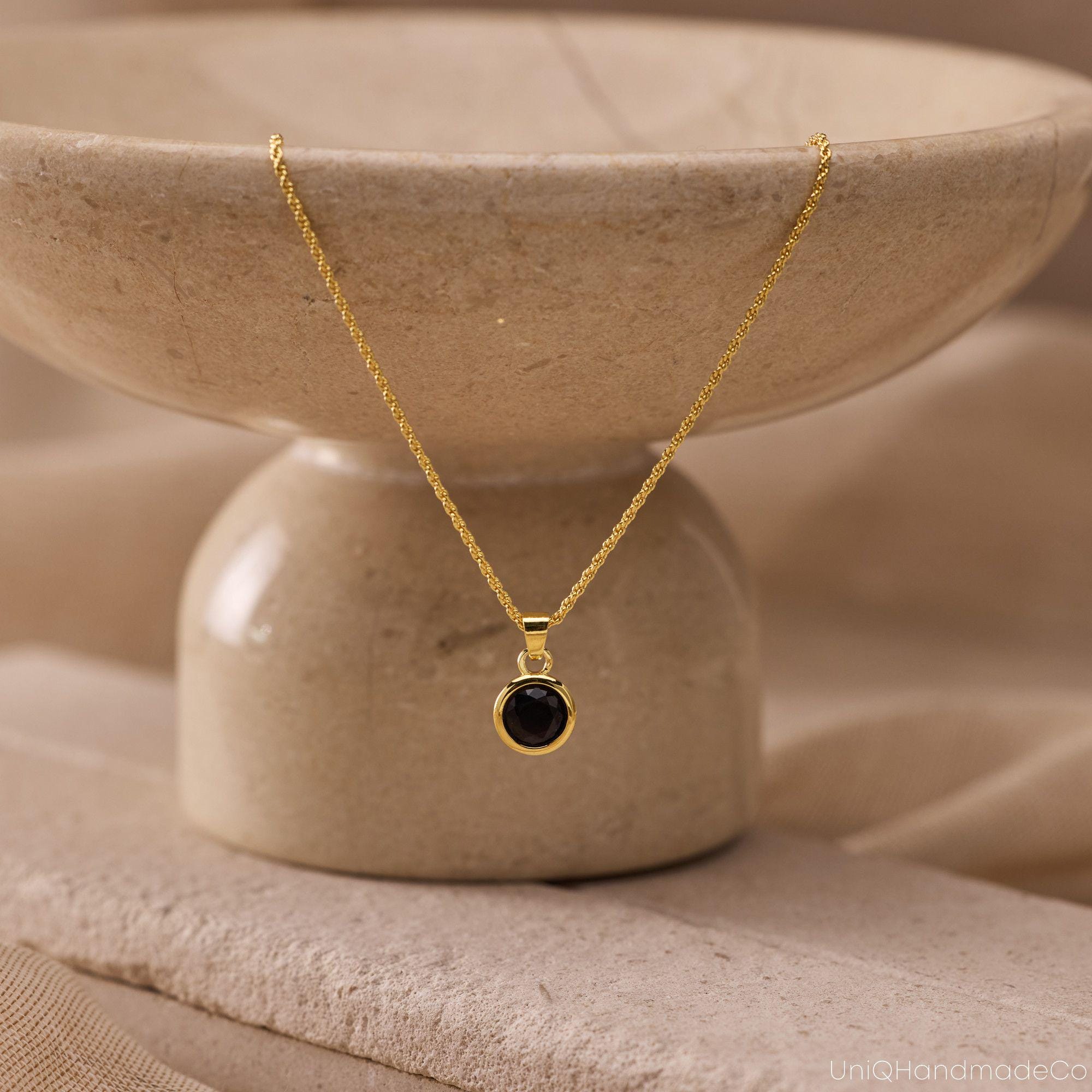 Men's Birthstone Necklace with Black Onyx or Tiger Eye on a Curb Chain