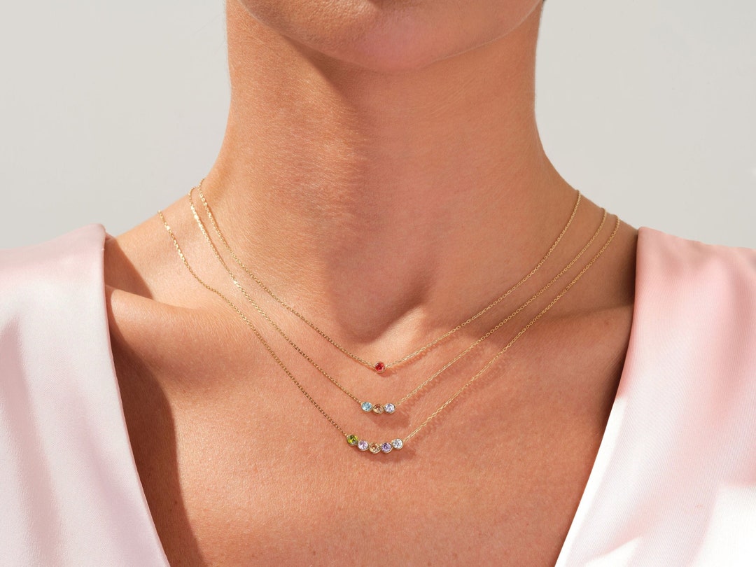 Bezel Family Birthstone Necklace in Sterling Silver