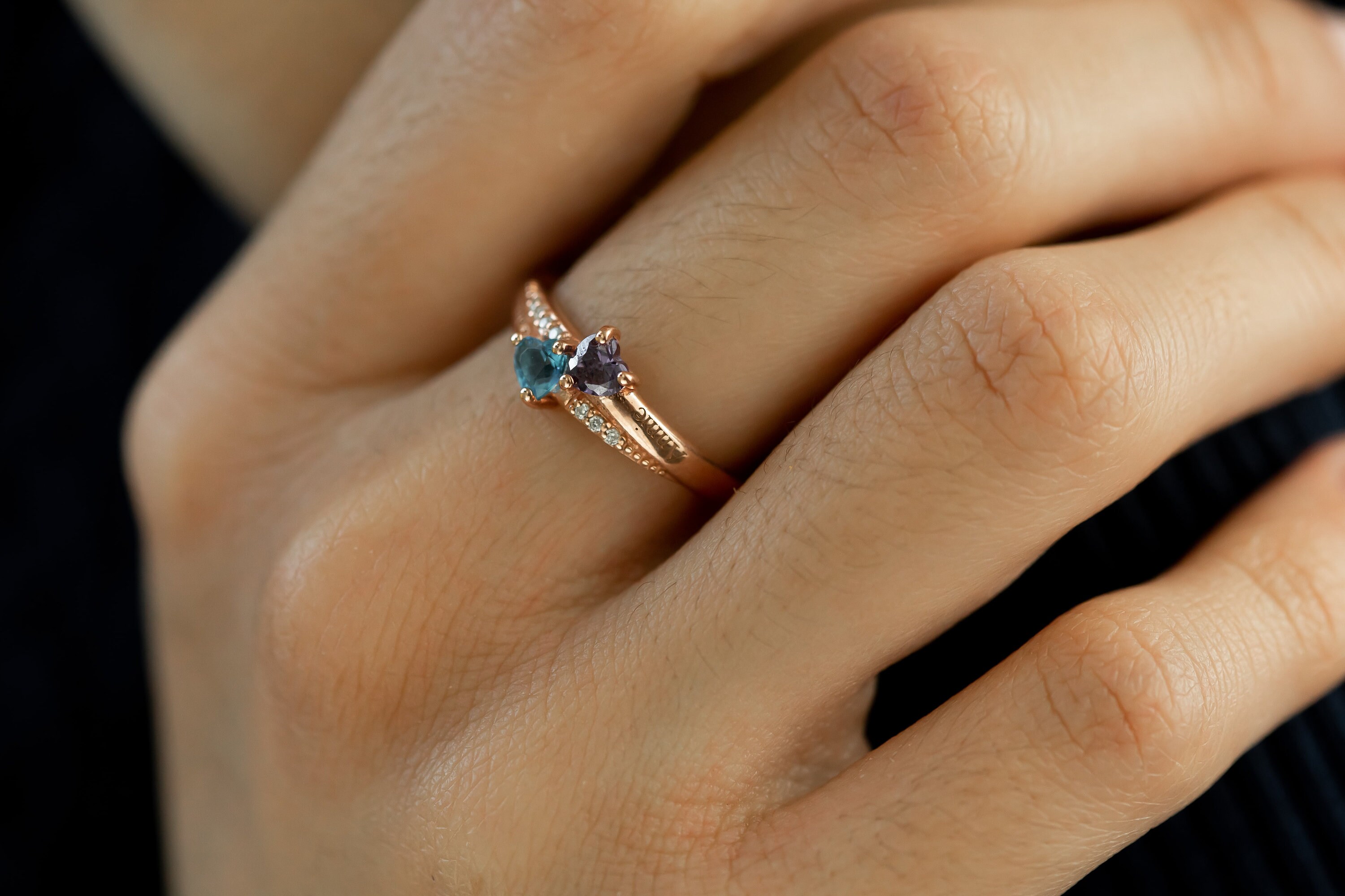 14K Heart Cluster Birthstone Ring with Diamond Accents