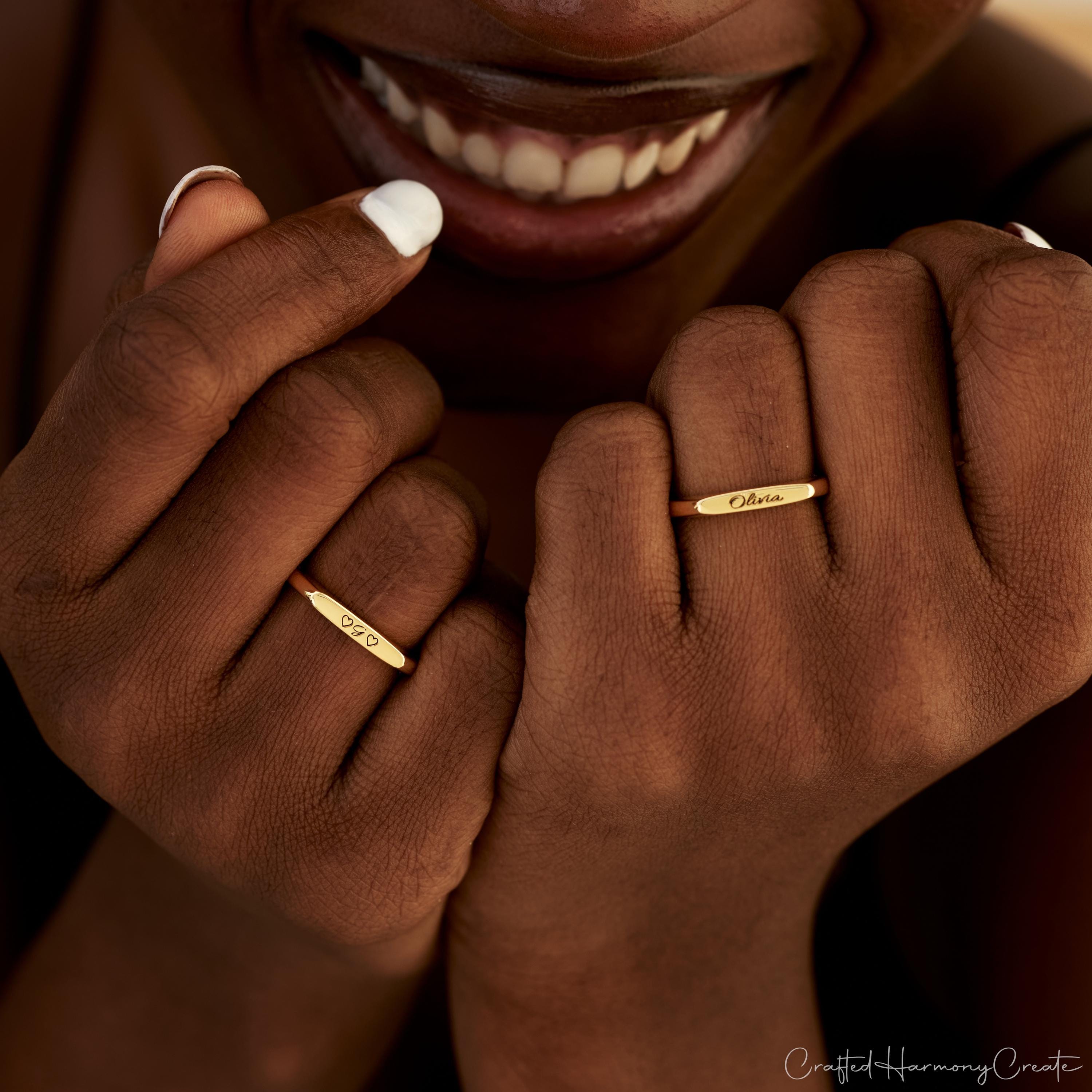 Custom Engraved Name Ring, Dainty Stackable Band
