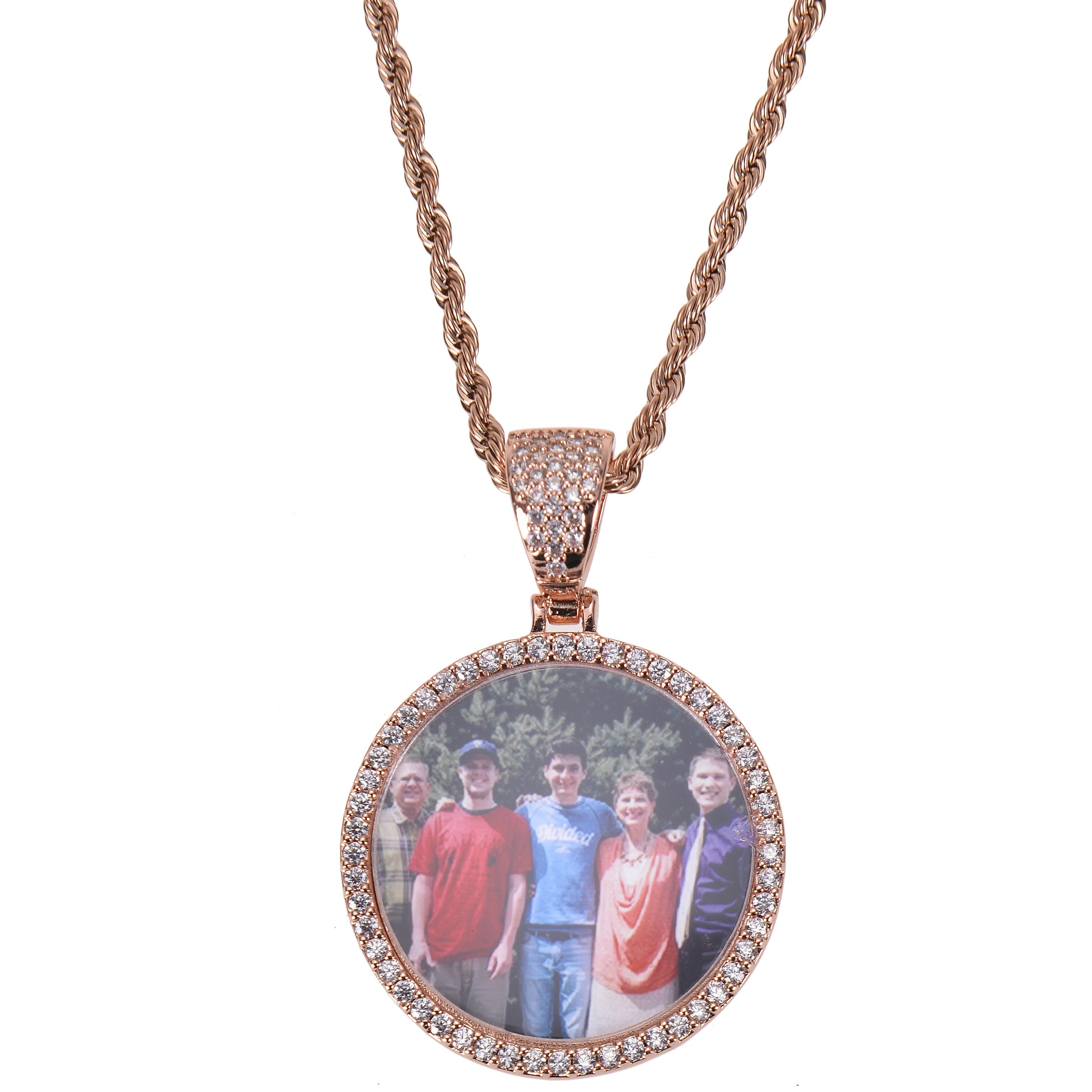 Personalized Angel Wings Photo Pendant Necklace with Diamond Detailing