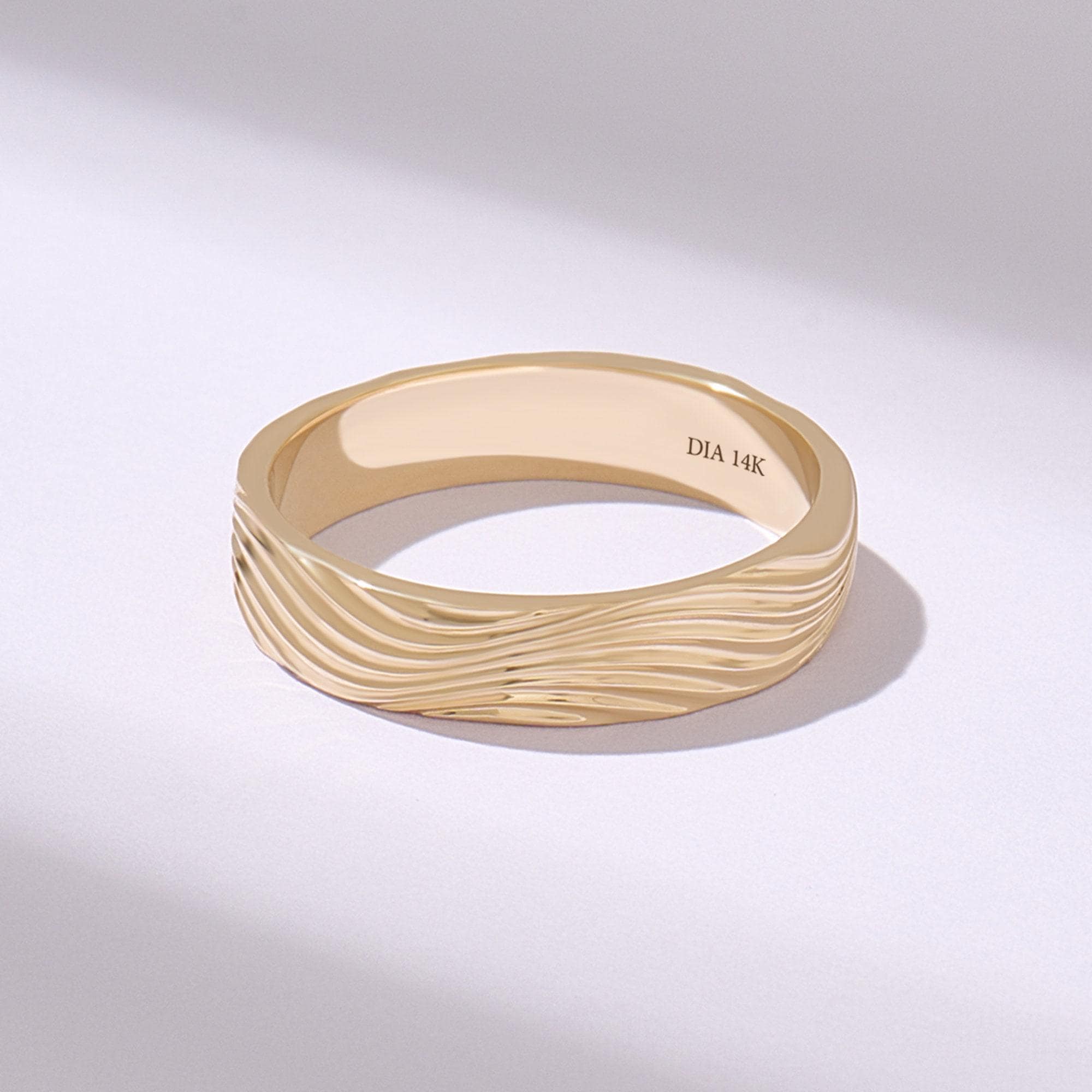 14K Solid Gold Wave Wedding Band for Men and Women