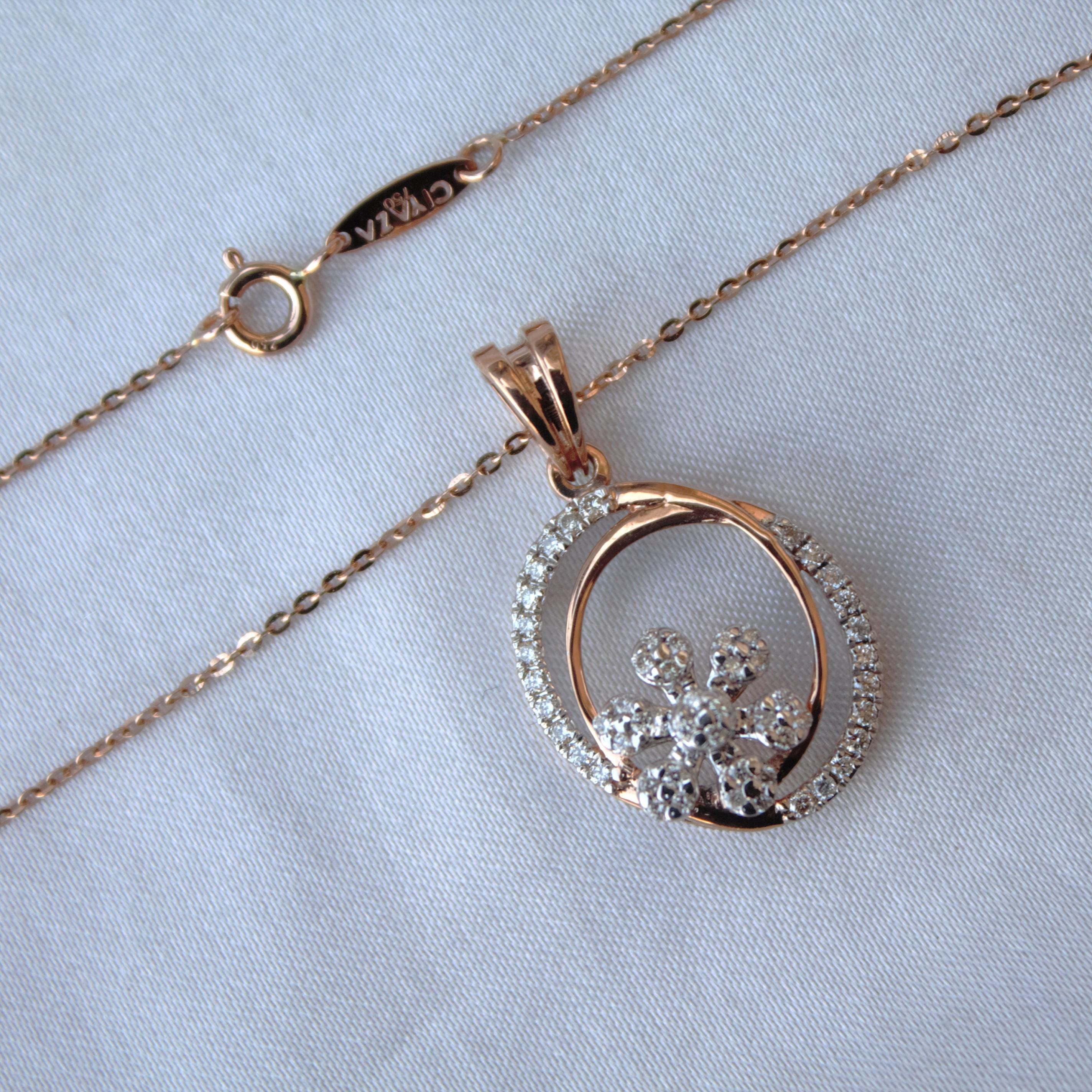 IGI Certified 18K Rose Gold Diamond Pendant Necklace and Stud Earrings Set