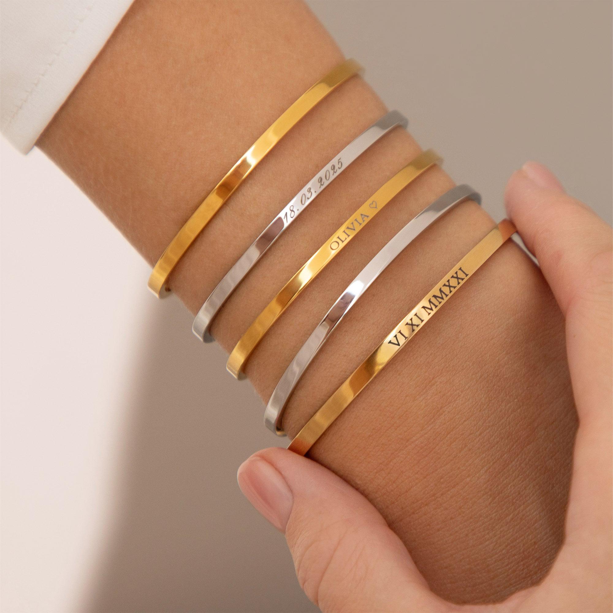 Engraved Clasp Bangle with Personalized Name, Date, or Initials
