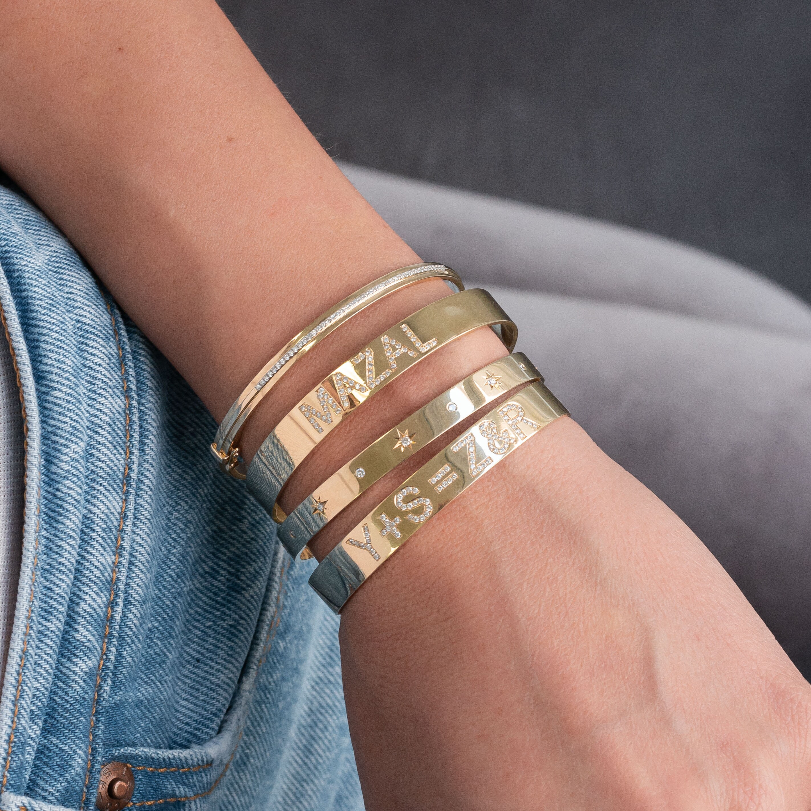 14K Gold Diamond Personalized Cuff Bracelet