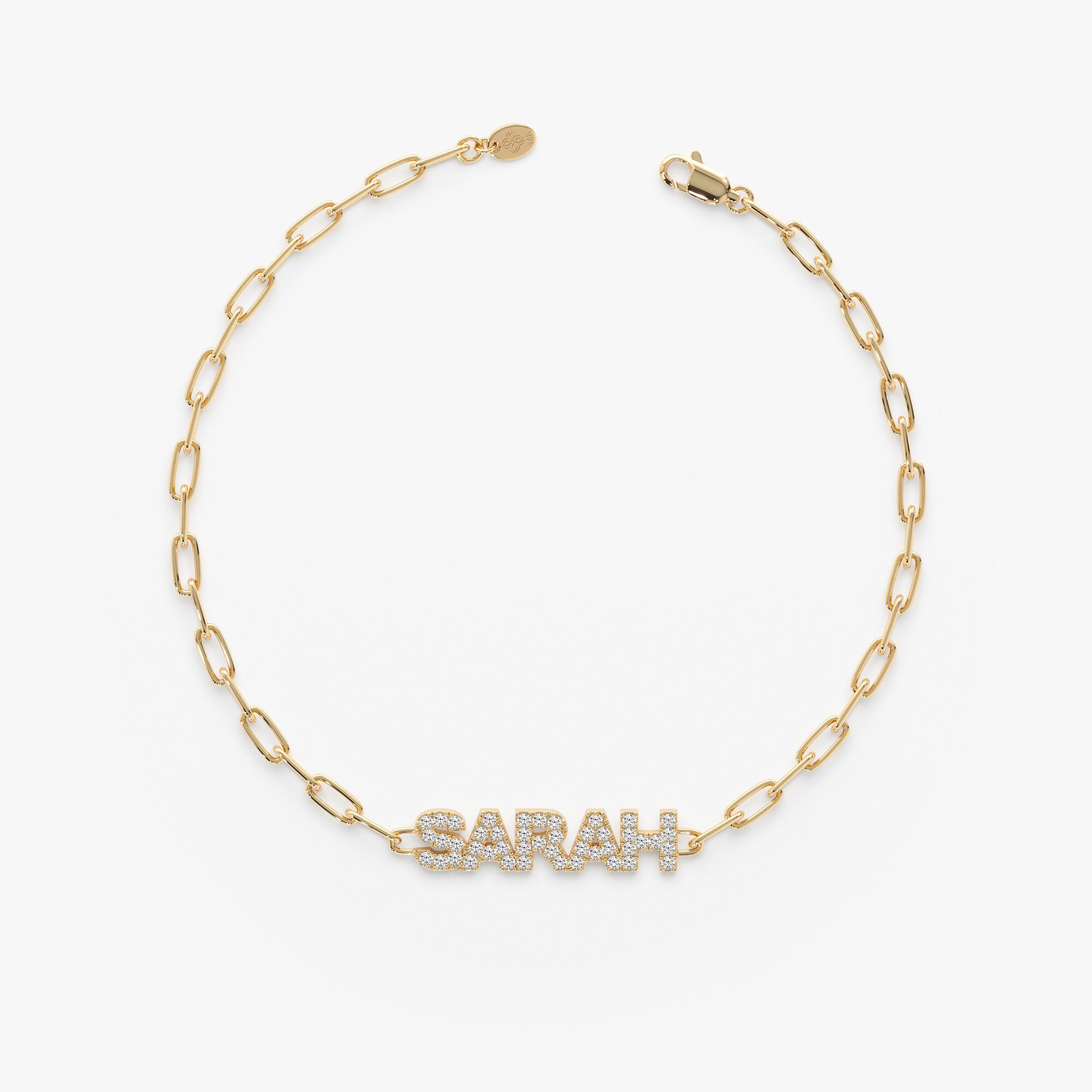 14K Gold Diamond Name Bracelet on a Paperclip Chain