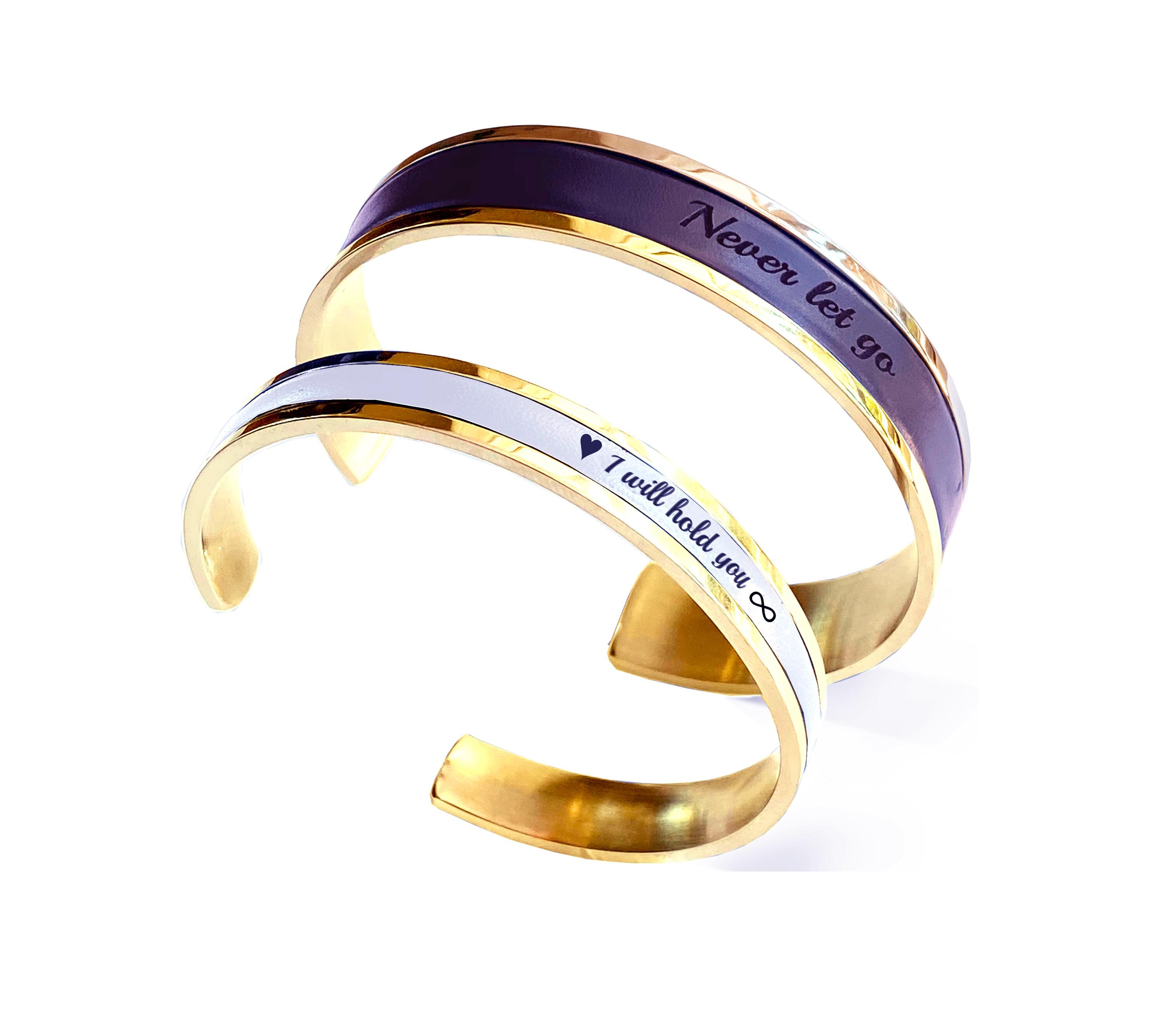 Personalized Leather and Stainless Steel Couple Cuff Bracelet Set