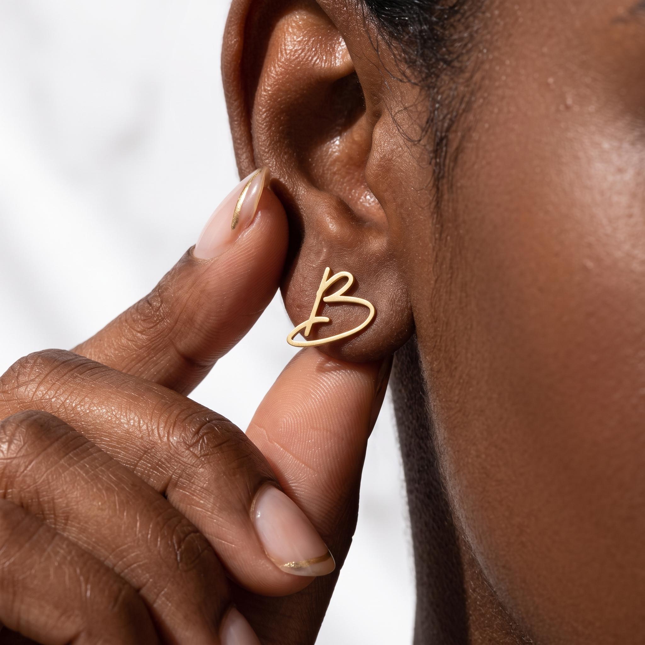 Custom Initial Stud Earring in Solid Gold with Old English Lettering