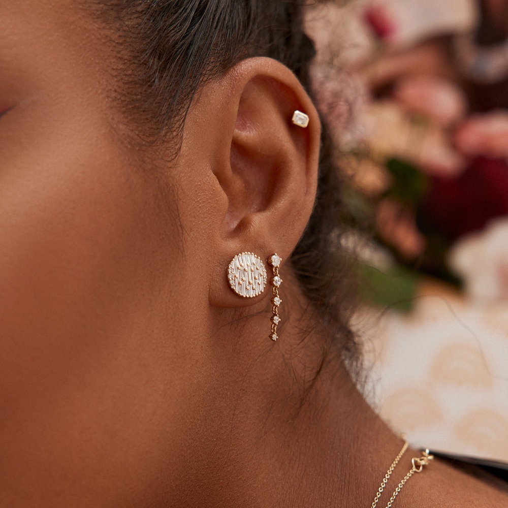 14K Gold Dangling Four Prong Natural Diamond Drop Earrings