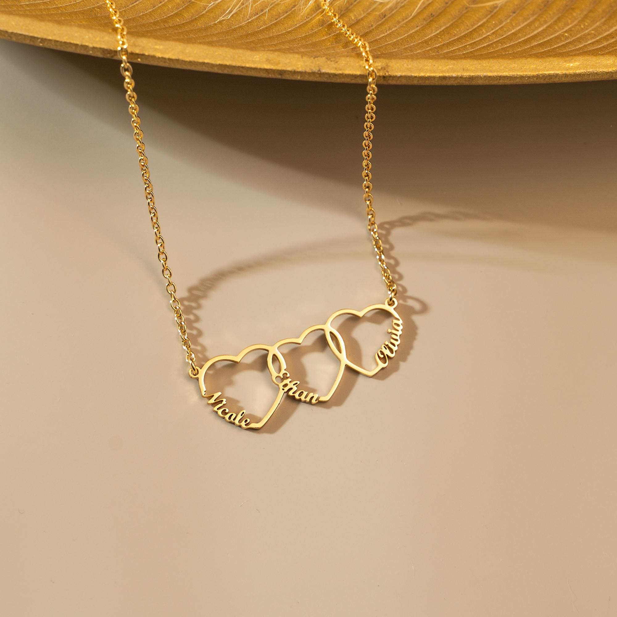 Family Name Necklace with Hearts for Mom