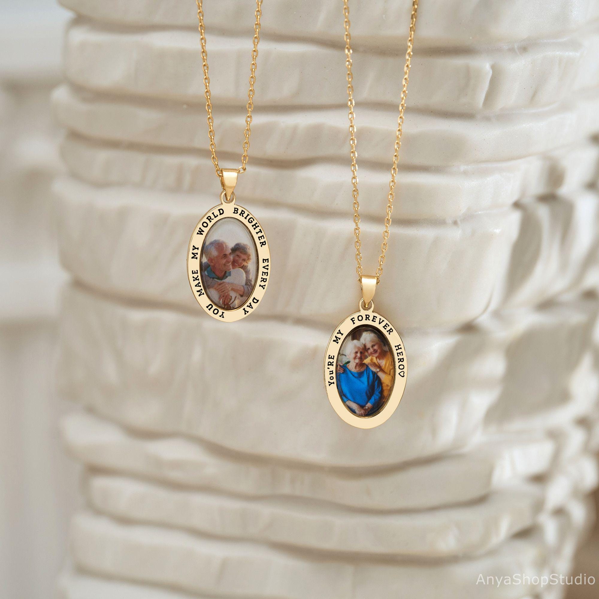 Oval Picture Necklace with Custom Engraving in Brass