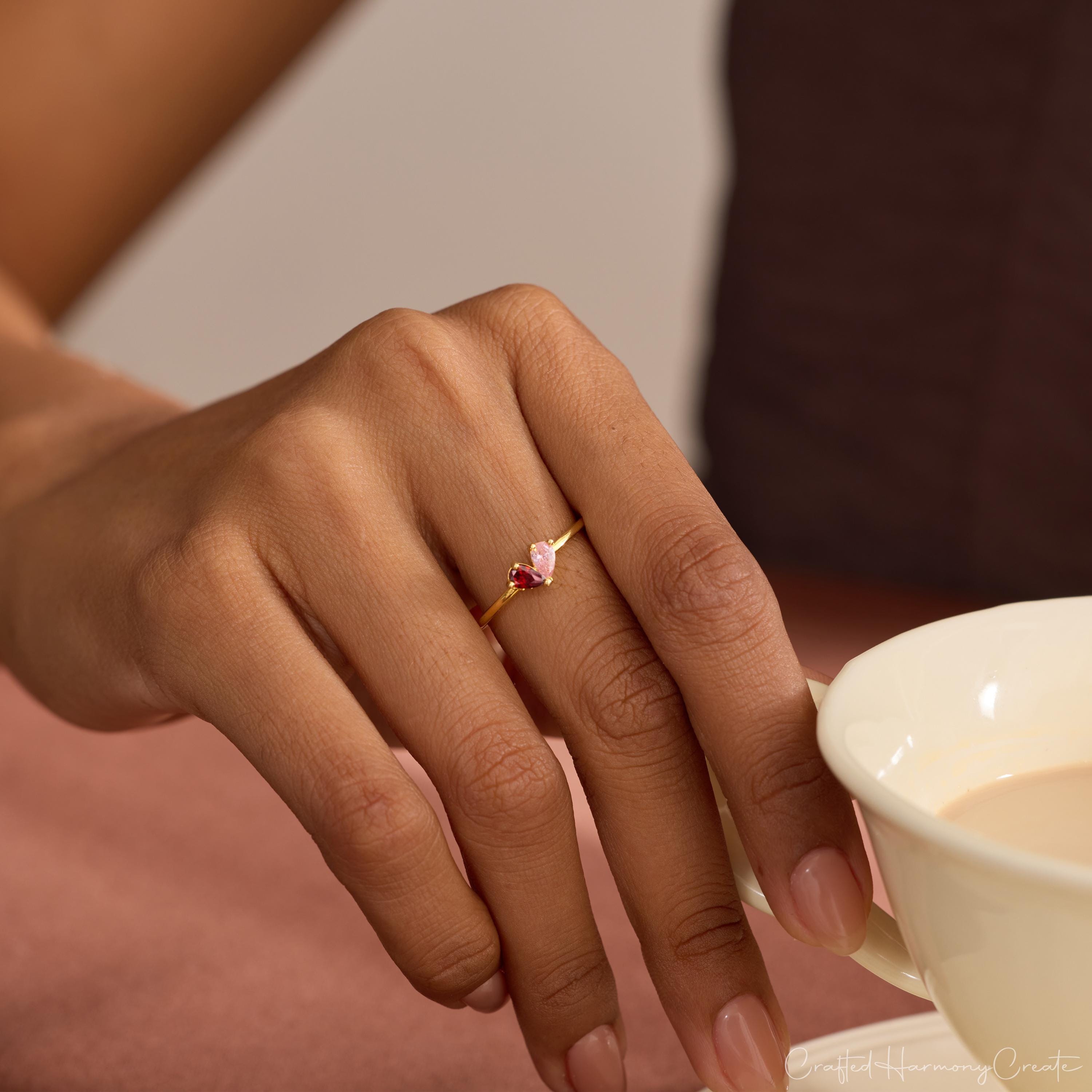 Personalized 3D Heart Birthstone Ring