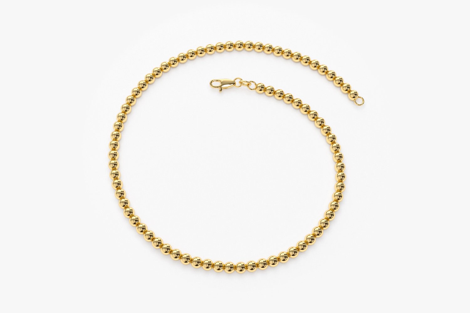 14K Solid Gold 2.5 mm Beaded Bracelet with Inner Cable Chain