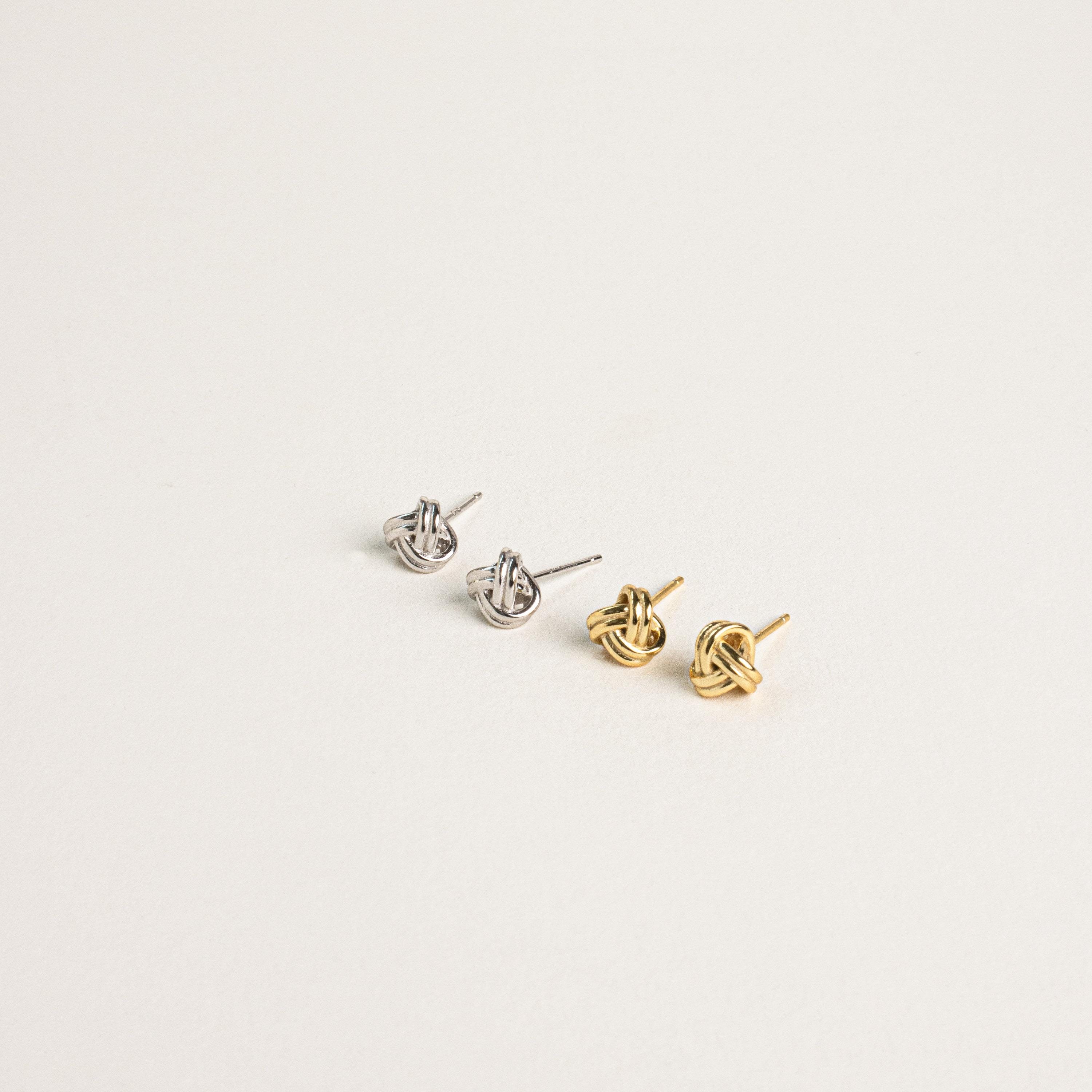 Love Knot Stud Earrings in 18K Gold Over Brass or Rhodium Over Brass