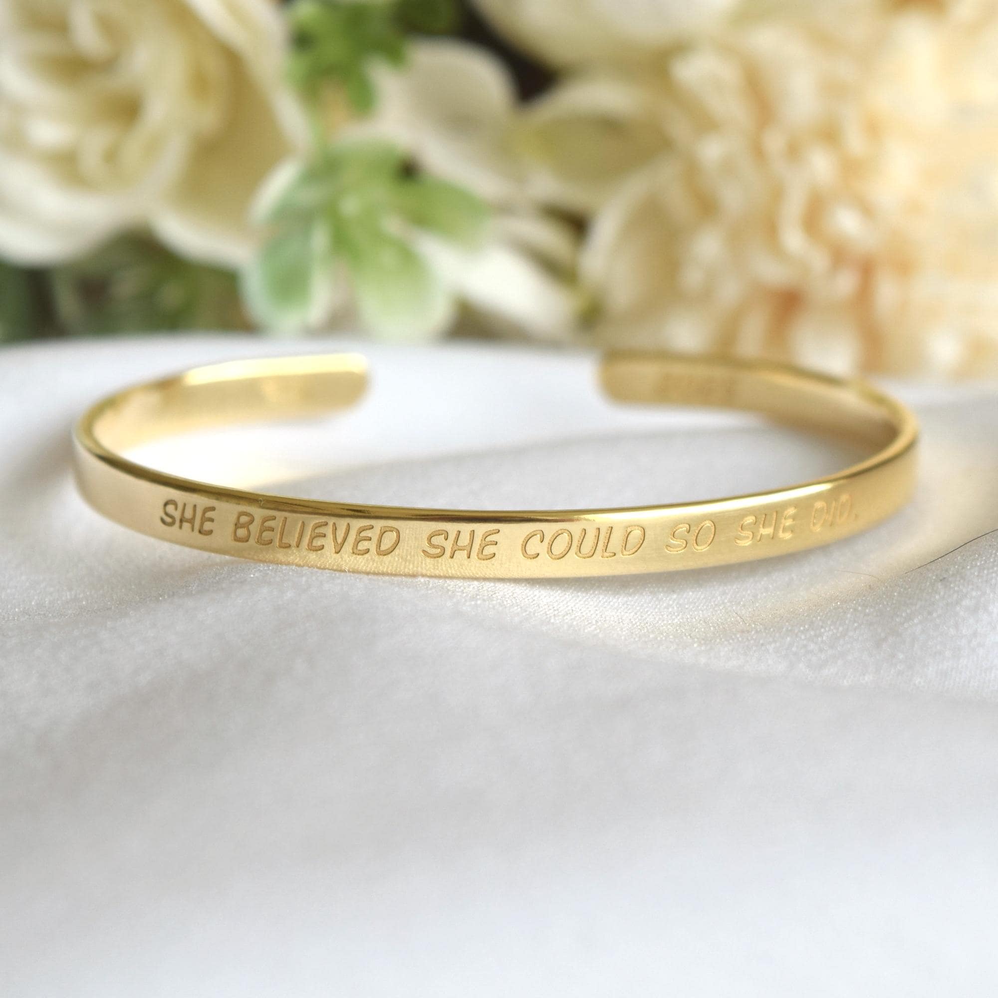 Personalized Engraved Gold Cuff Bracelet in 22K Gold Plate