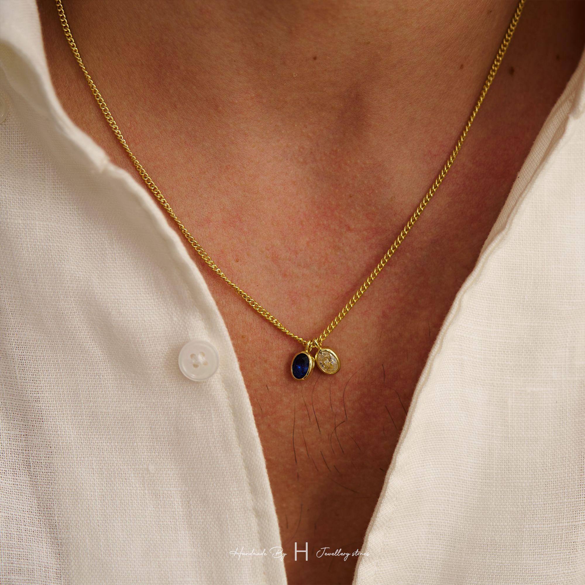 Custom Birthstone Necklace for Dad with Copper Pendant and Zircon Stone