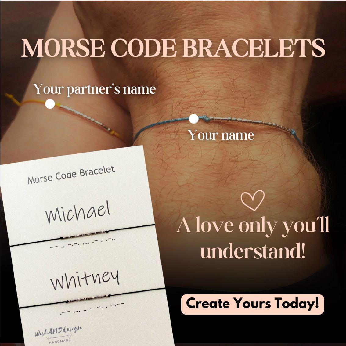 Personalized Morse Code Couple Bracelet Set in Sterling Silver and Gold