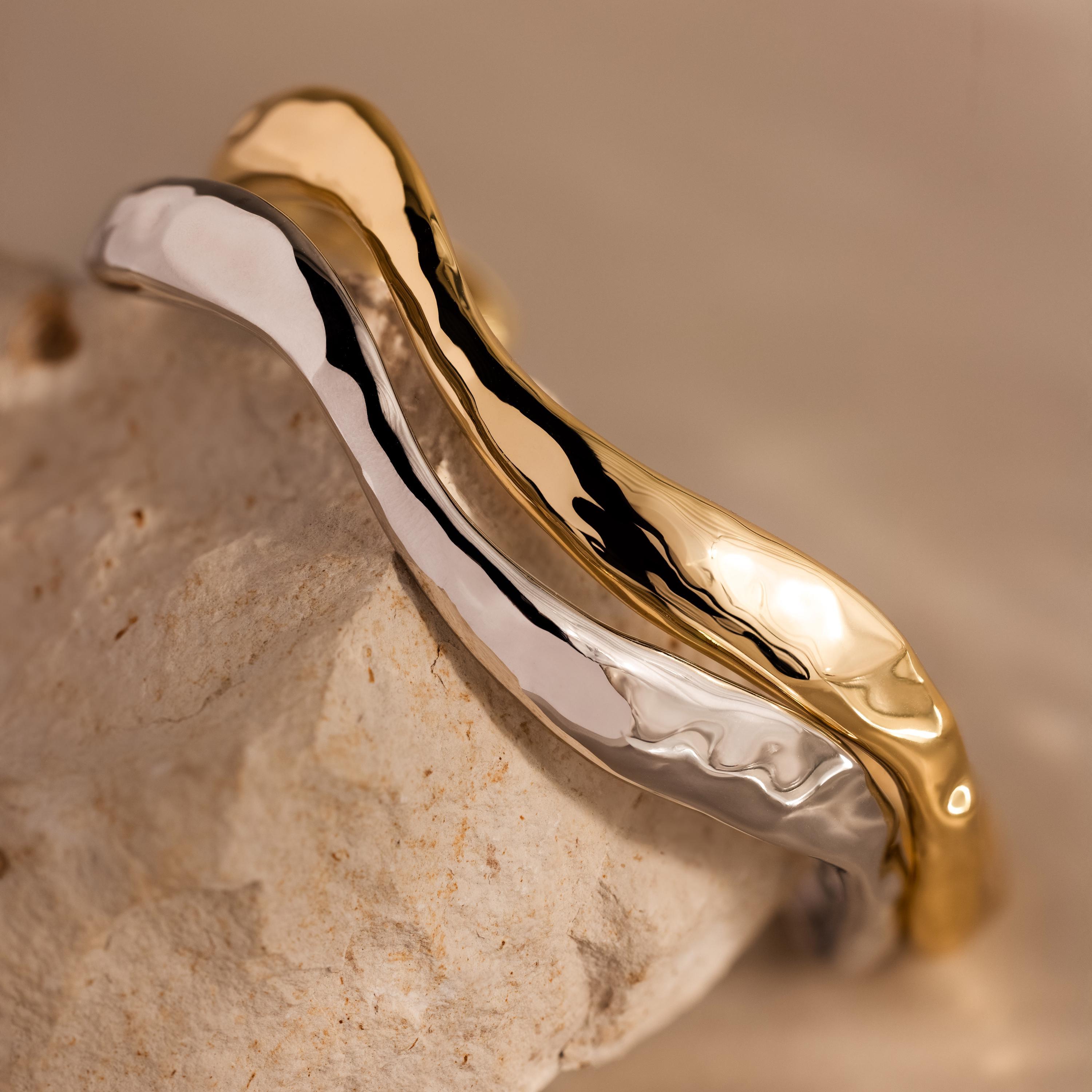 Wavy Cuff Bracelet in 18K Gold Over Brass