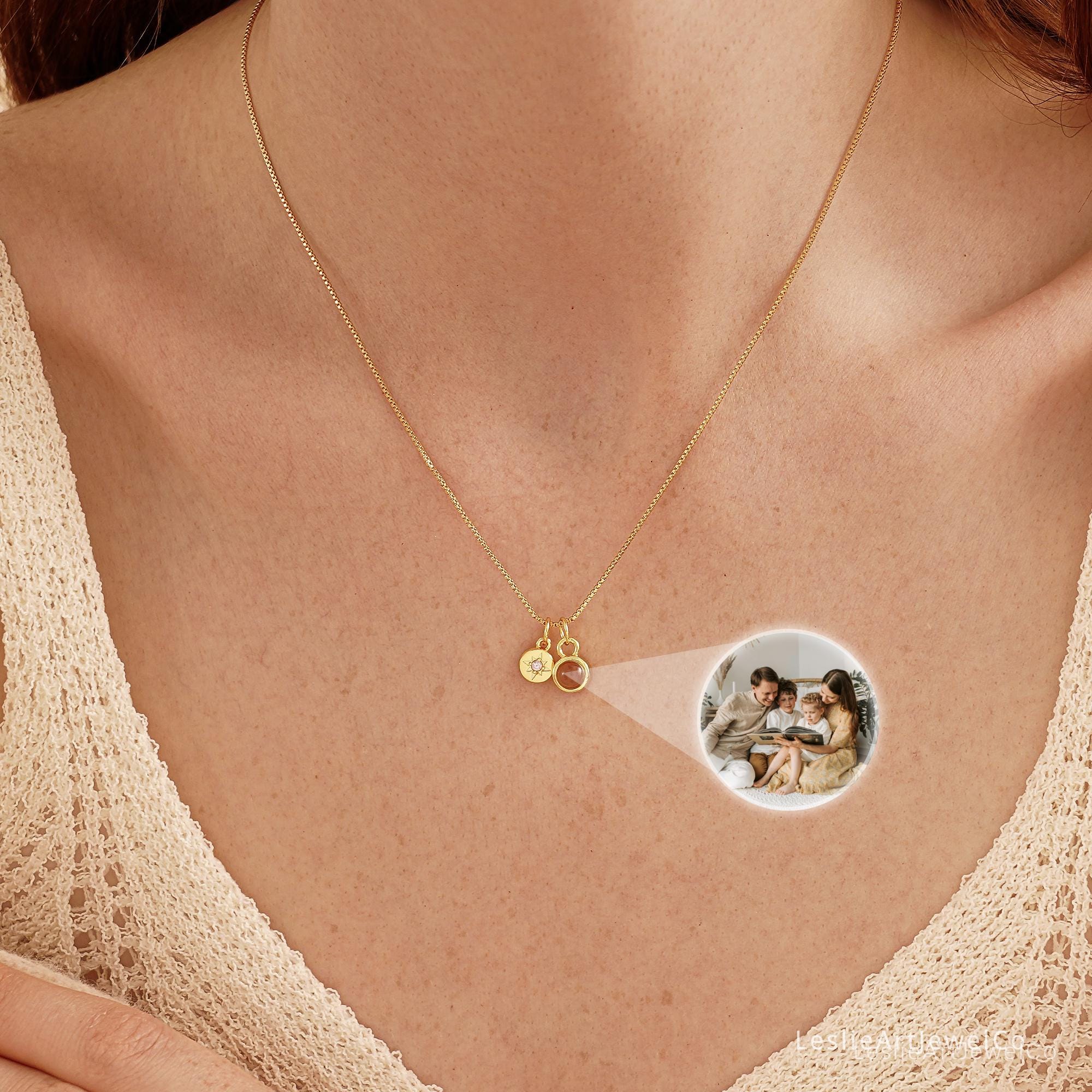 Memorial Projection Necklace with Birthstone and Picture