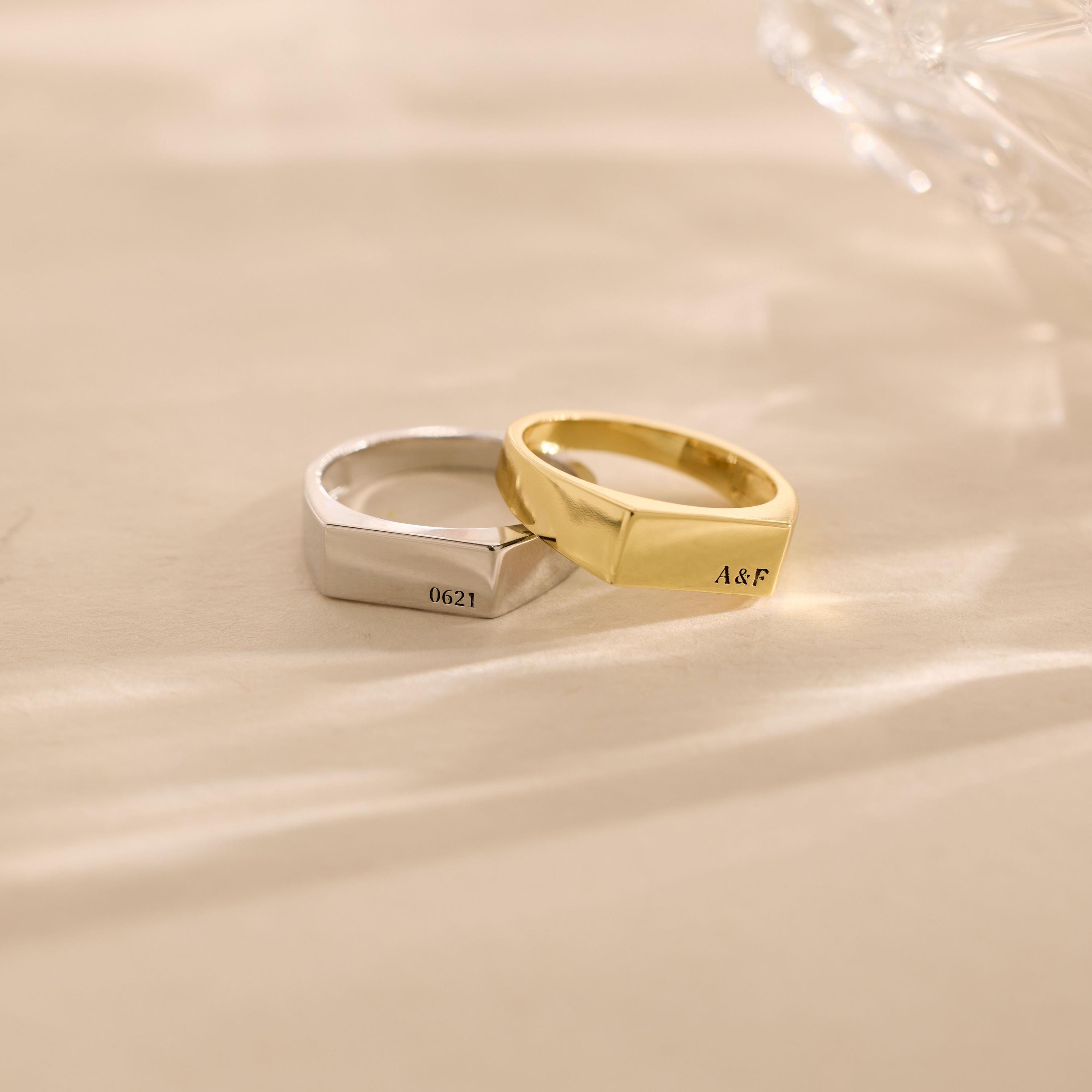 Engraved Signet Ring for Men, Custom Initial Band