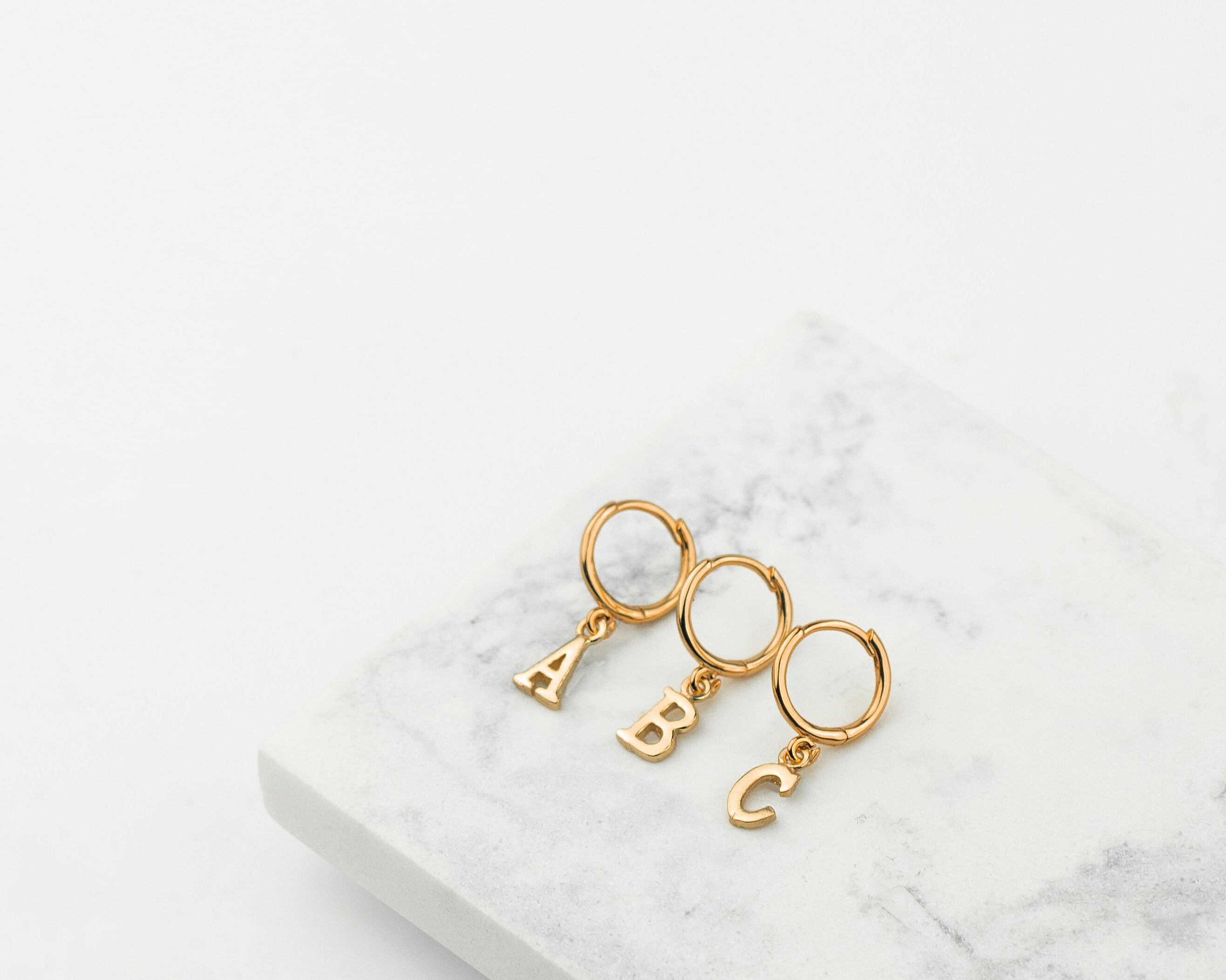 Gold Initial Hoop Earring in 18K Gold Plated Sterling Silver