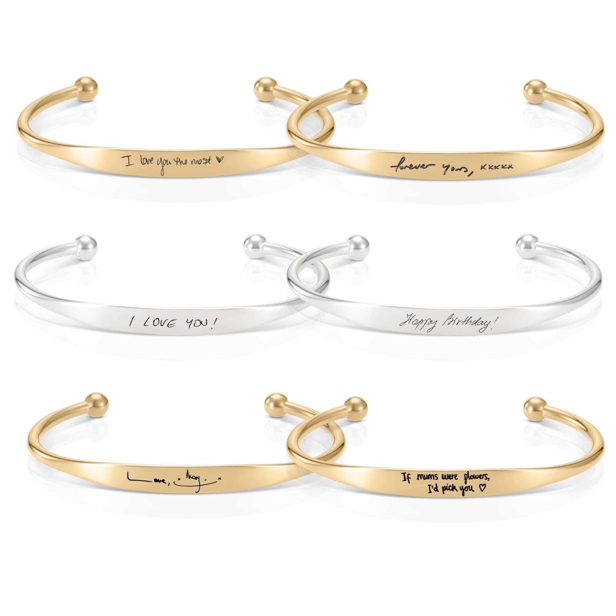 Women's Real Handwriting Torque Bangle in 18K Gold, Silver or Stainless Steel