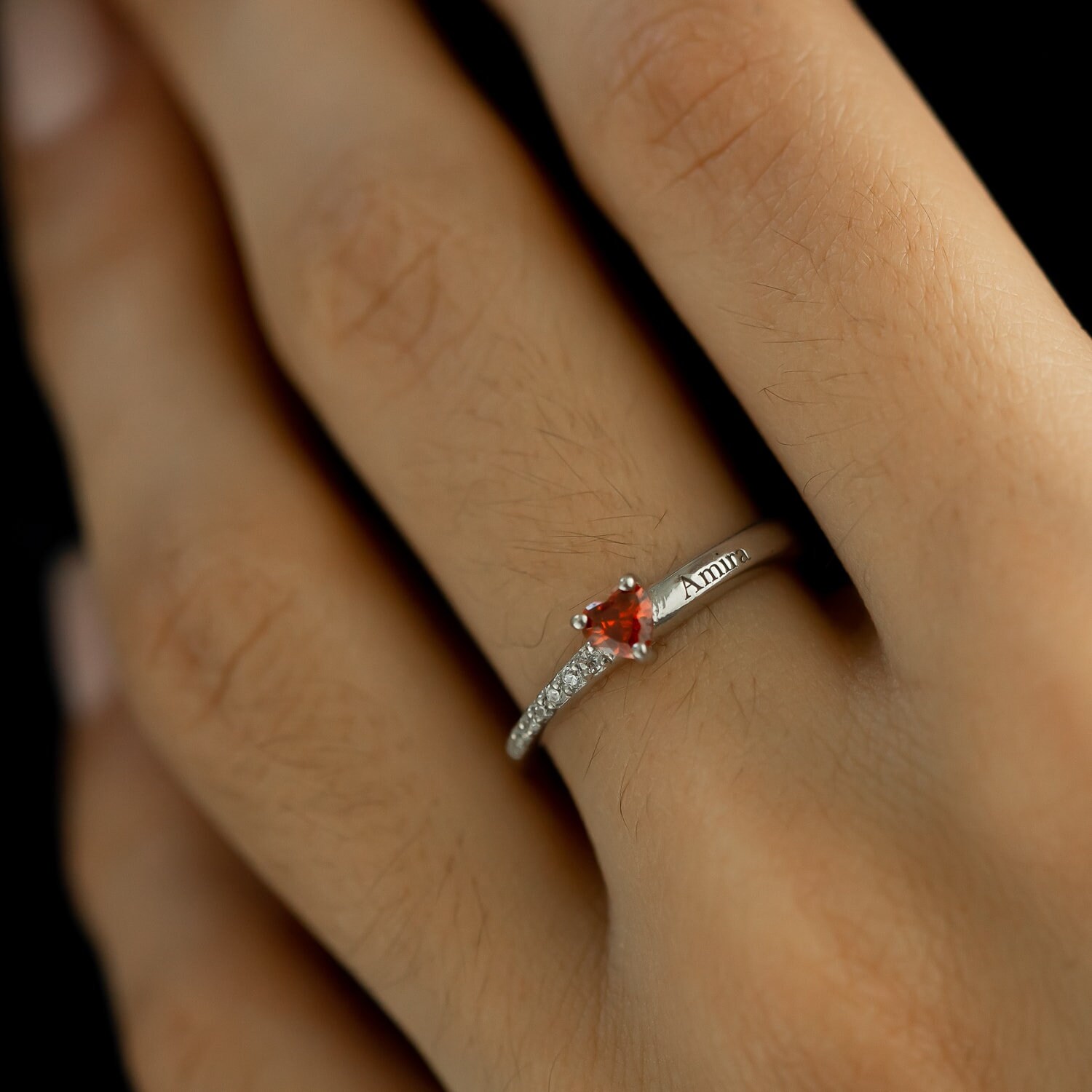 14K Heart Cluster Birthstone Ring with Diamond Accents